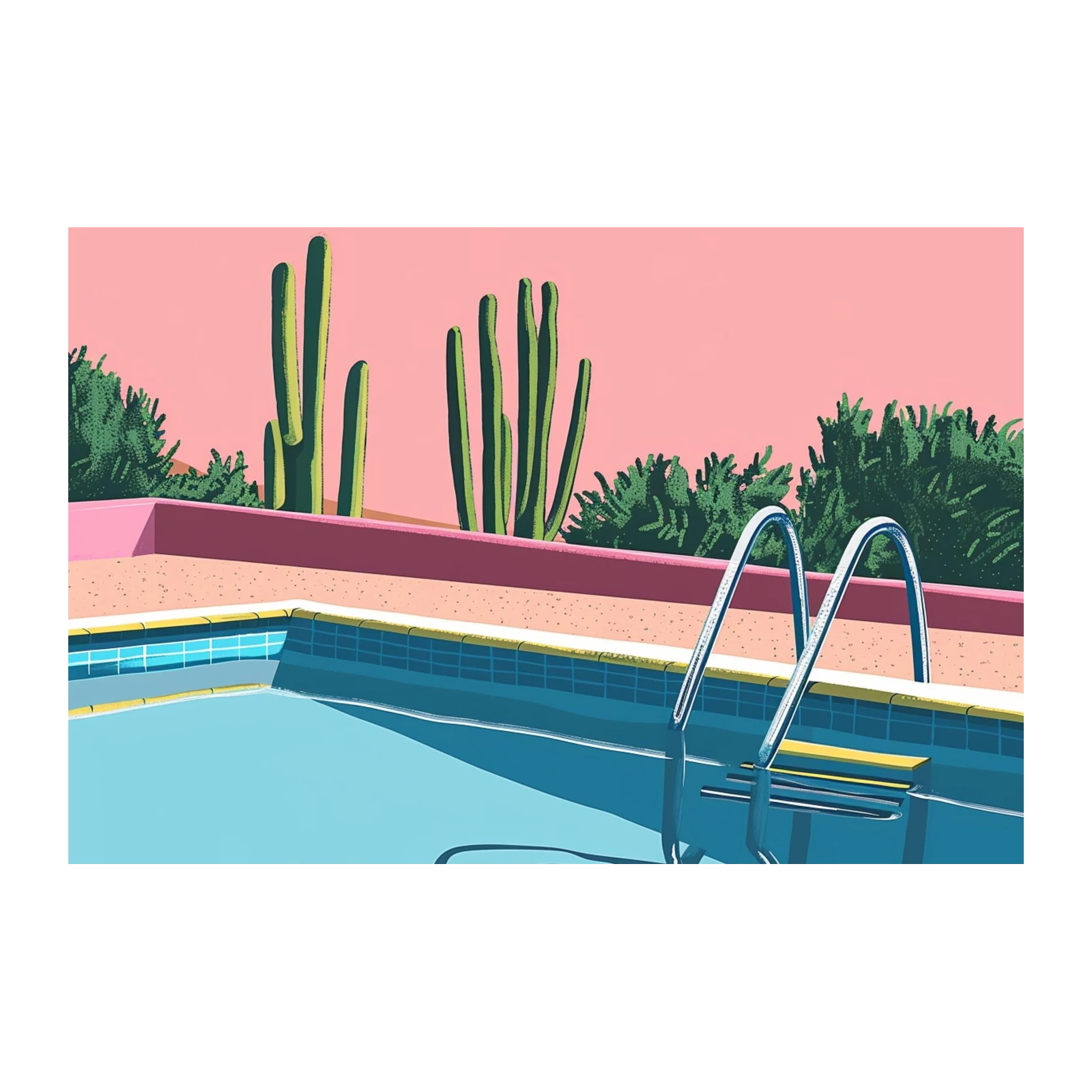 Retro Desert Pool Saguaro Cactus Wall Art