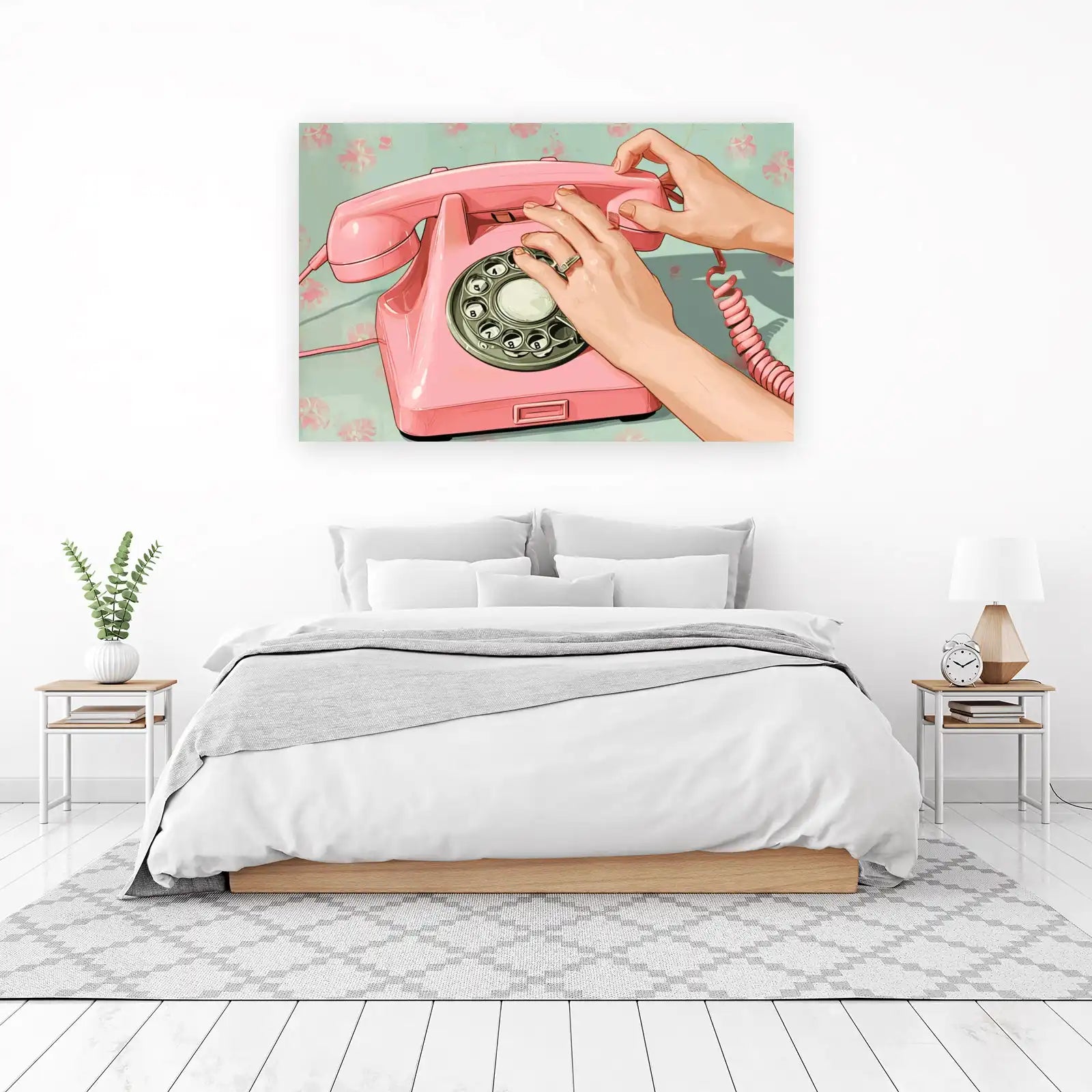 Retro Pink Rotary Phone Aesthetic Wall Art