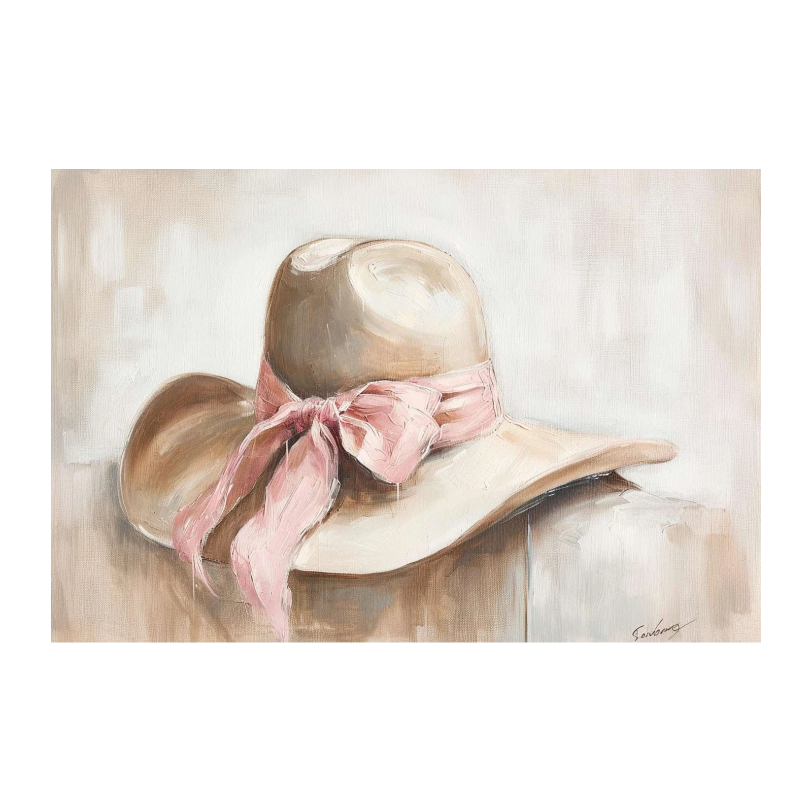 Elegant Pink Bow Sun Hat Wall Art