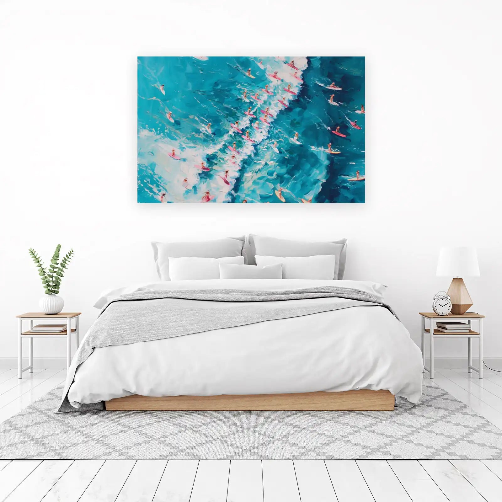 Surfers Catching Waves Textured Oil Wall Art