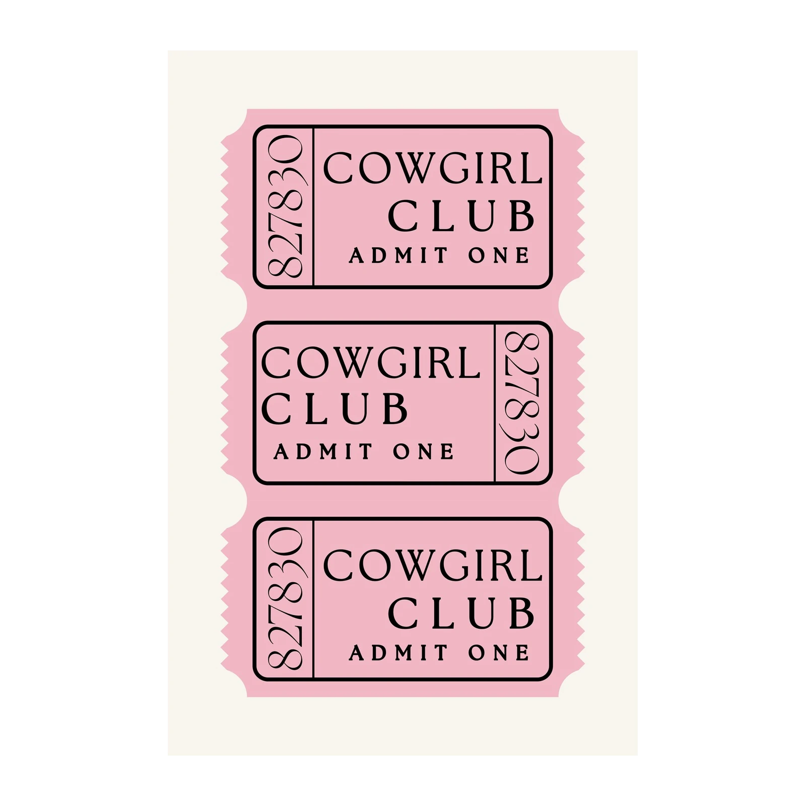 Cowgirl Club Admit One Pink Ticket Wall Art