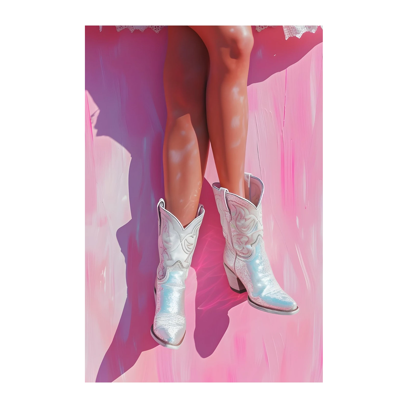 Sparkling Cowboy Boots Pink Aura Wall Art