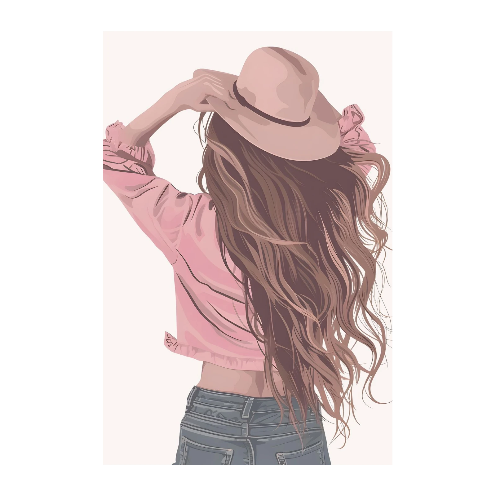 Pink Boho Chic Woman Hat Wall Art