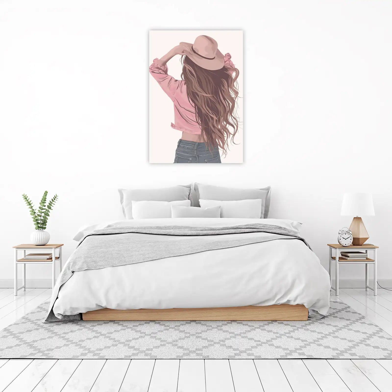 Pink Boho Chic Woman Hat Wall Art