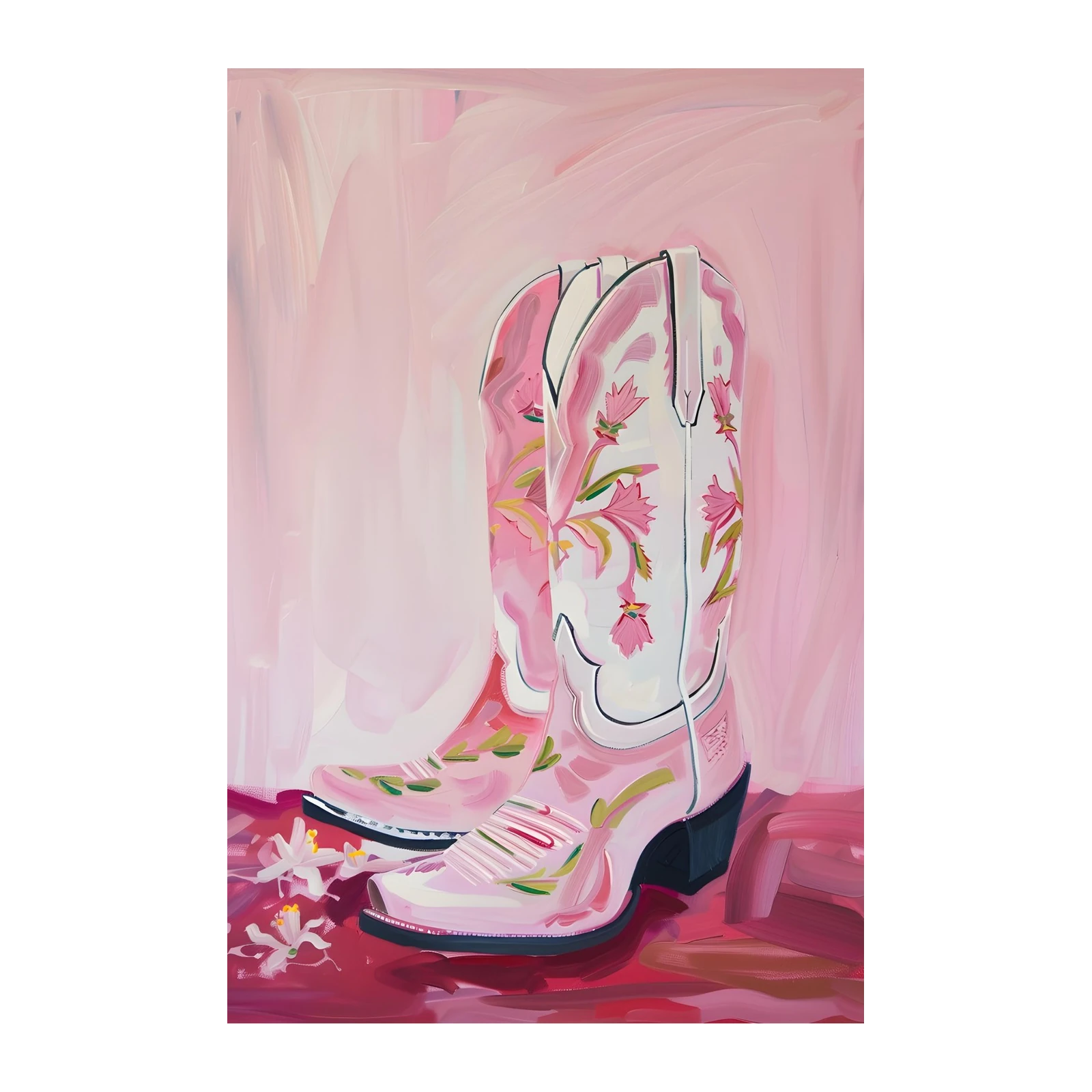 Pink Floral Cowboy Boots Wall Art