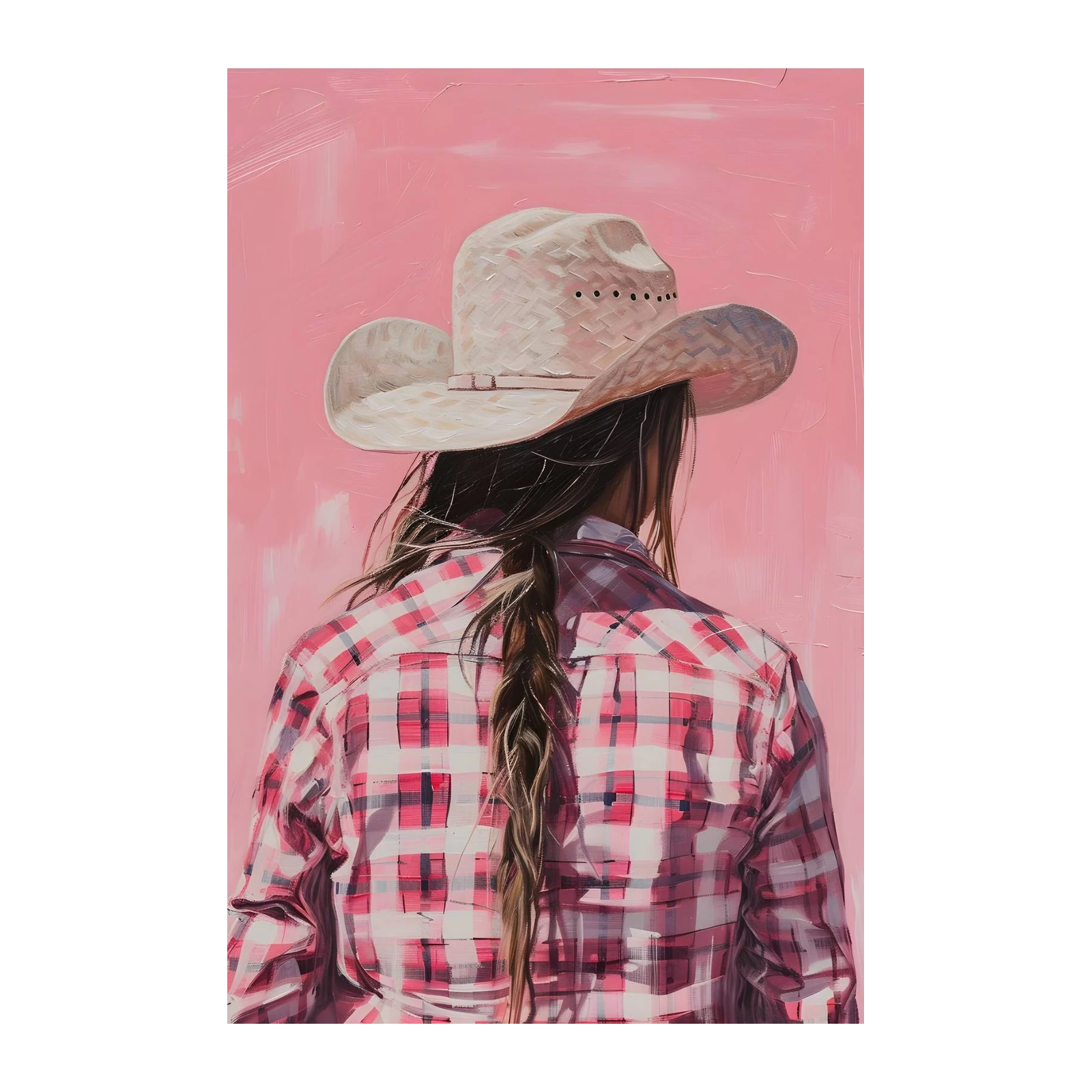 Cowgirl Vibes Pink Plaid Wall Art