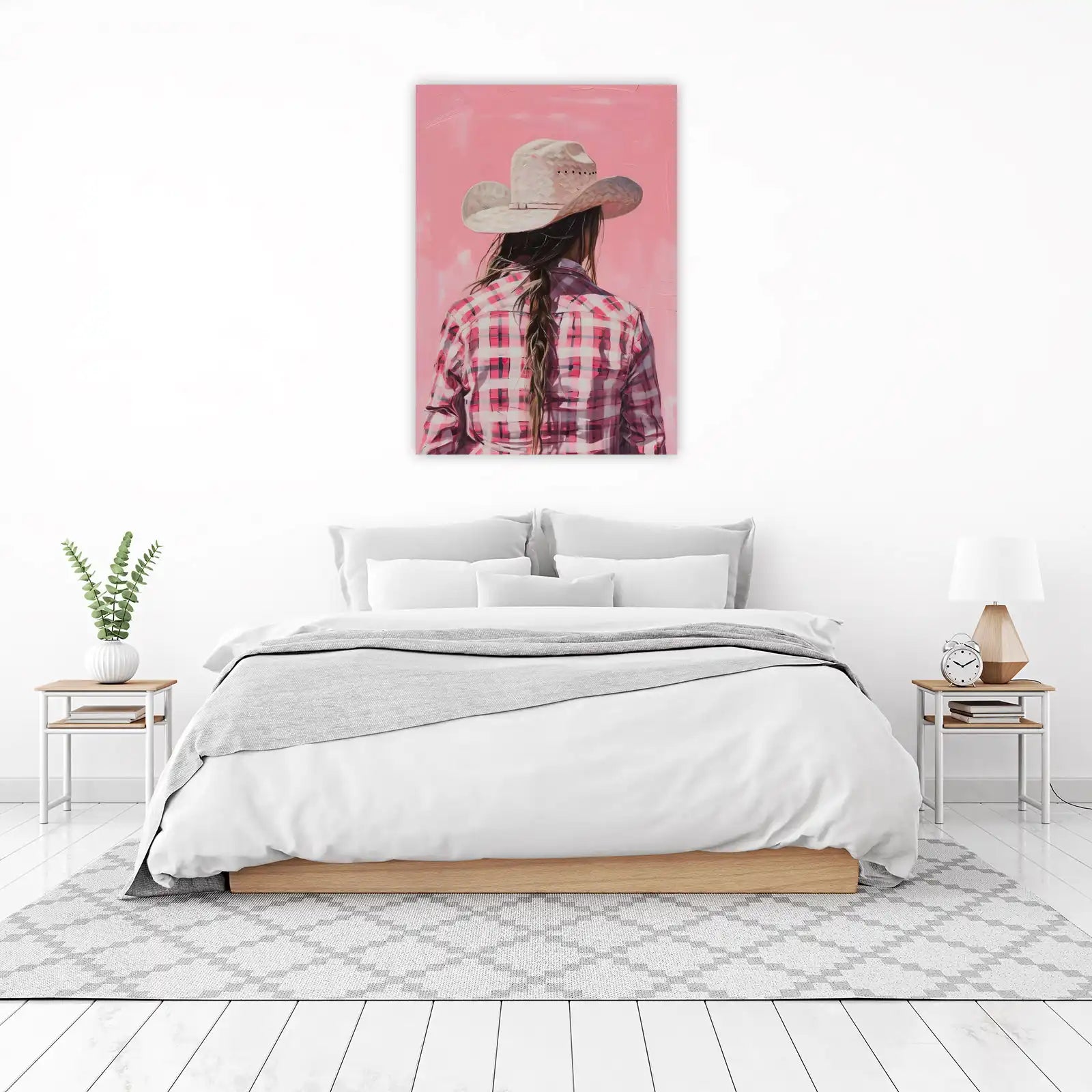 Cowgirl Vibes Pink Plaid Wall Art