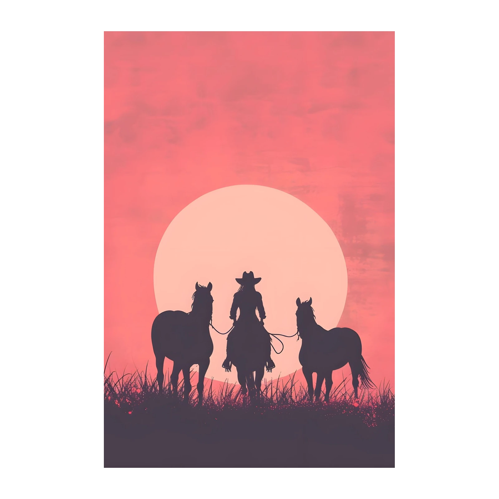 Cowgirl Sunset Silhouette Horse Riding Wall Art