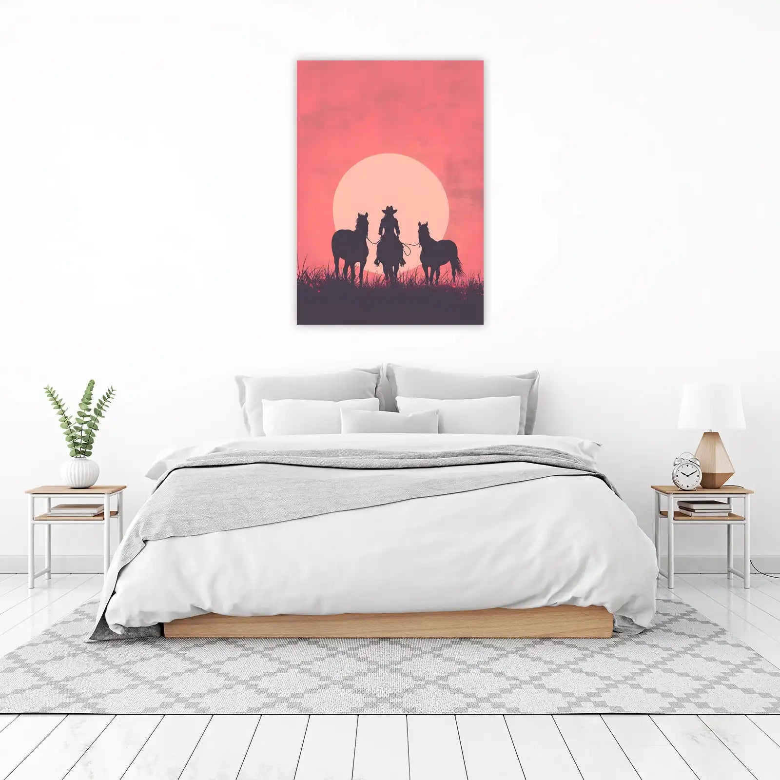Cowgirl Sunset Silhouette Horse Riding Wall Art