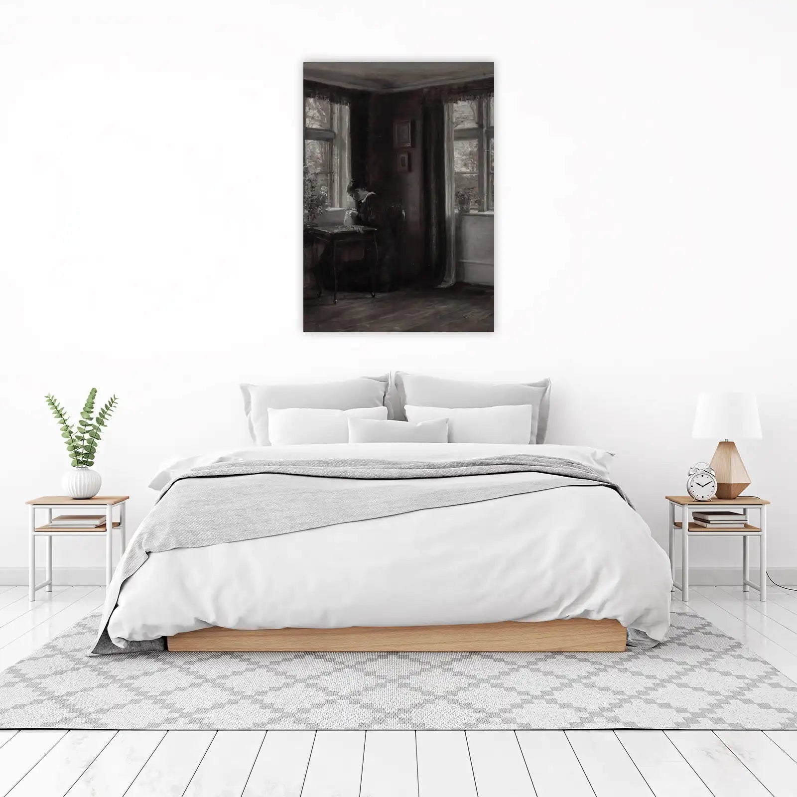 Vintage Serenity Woman Sewing Wall Art