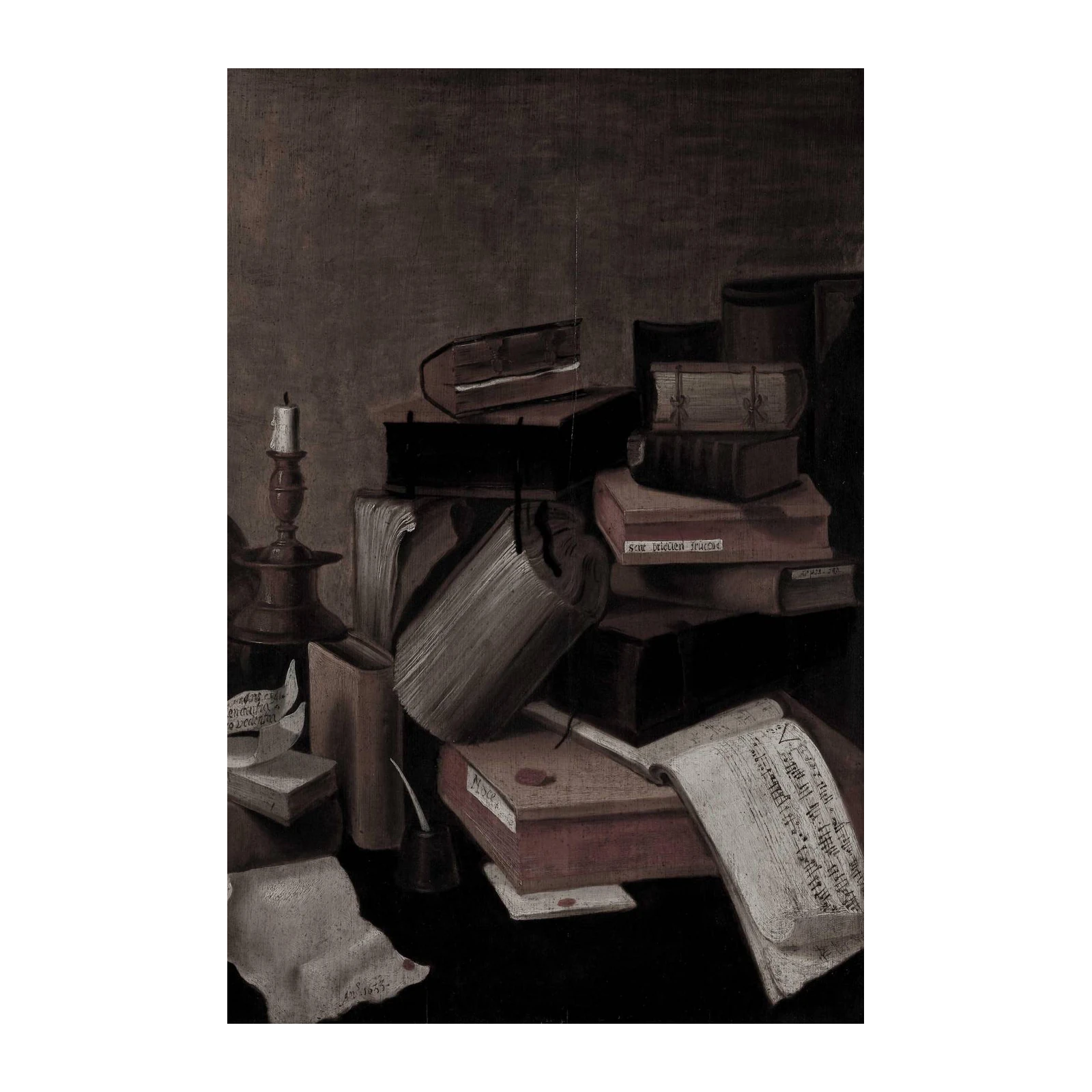 Antique Books & Candlelight Wall Art