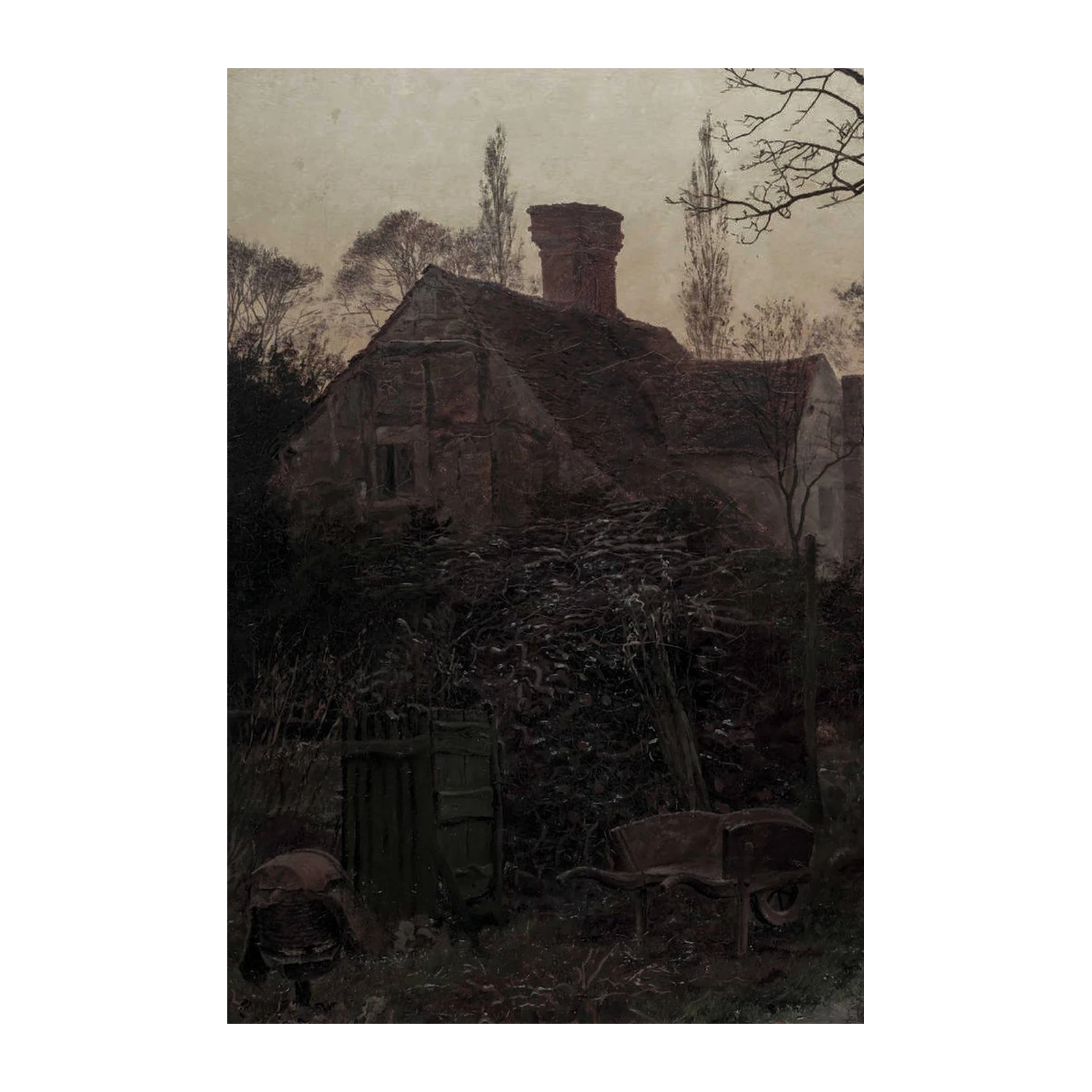 Rustic Cottage Evening Landscape Wall Art