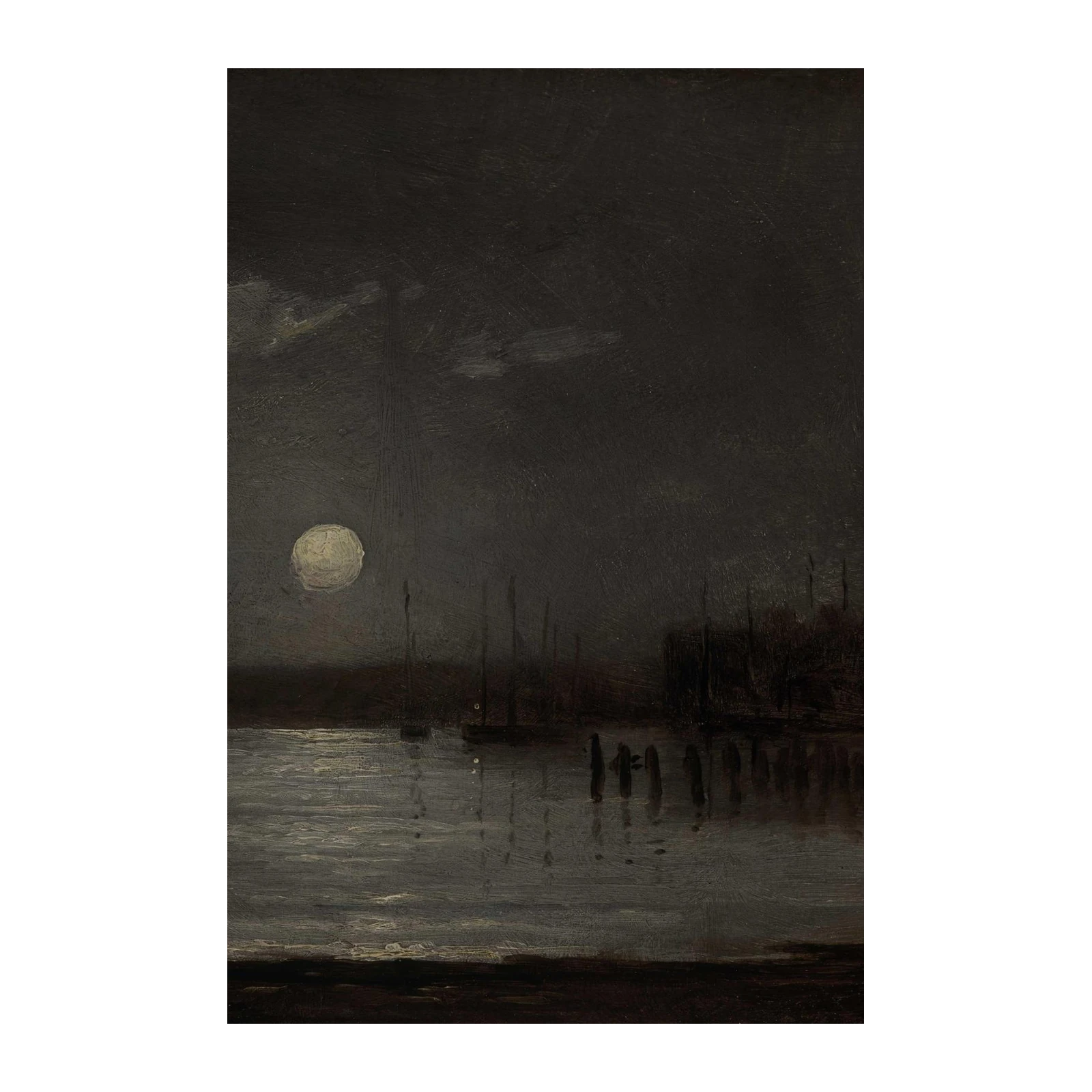 Moonlit Harbor with Boats Wall Art