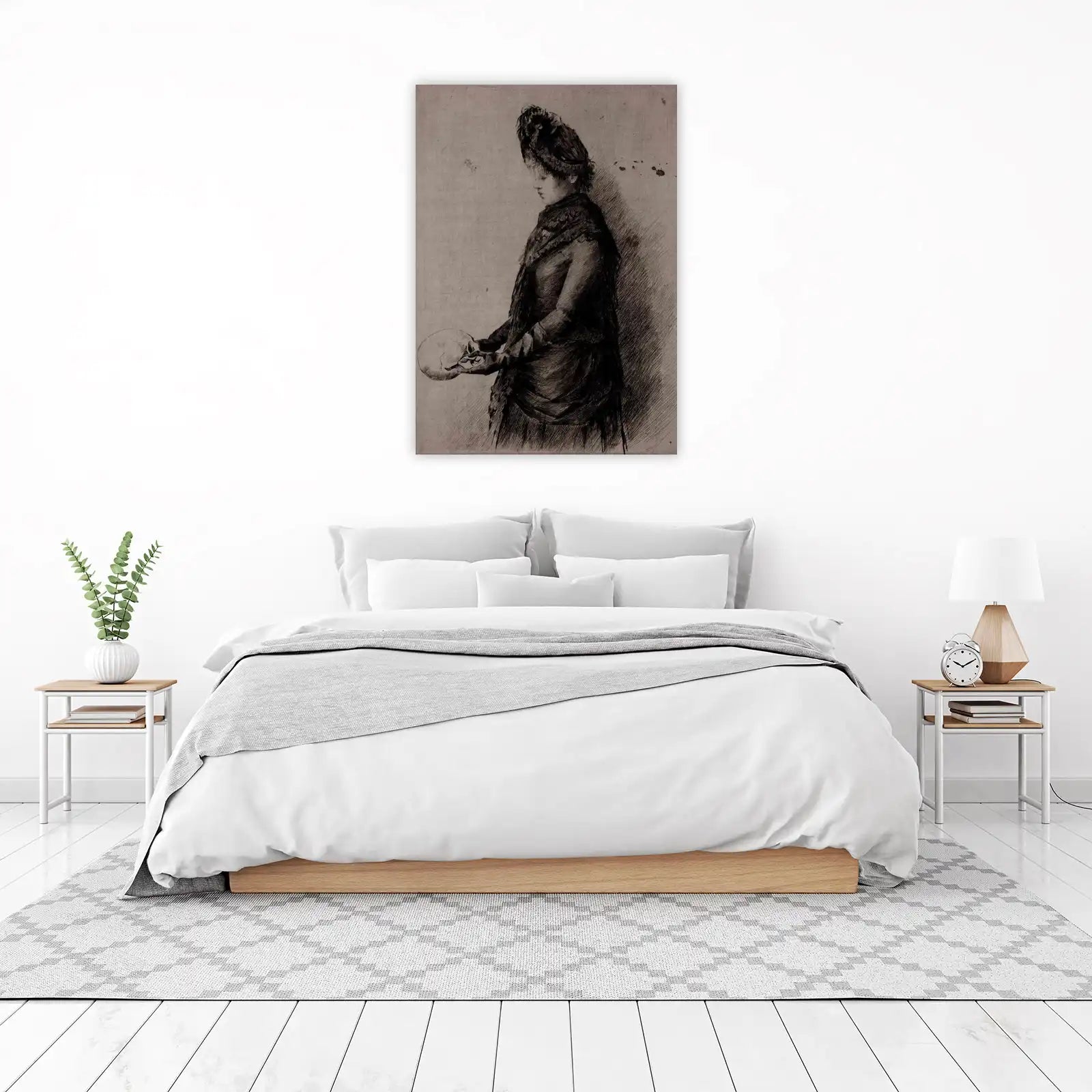 Melancholy Woman Skull Etching Wall Art