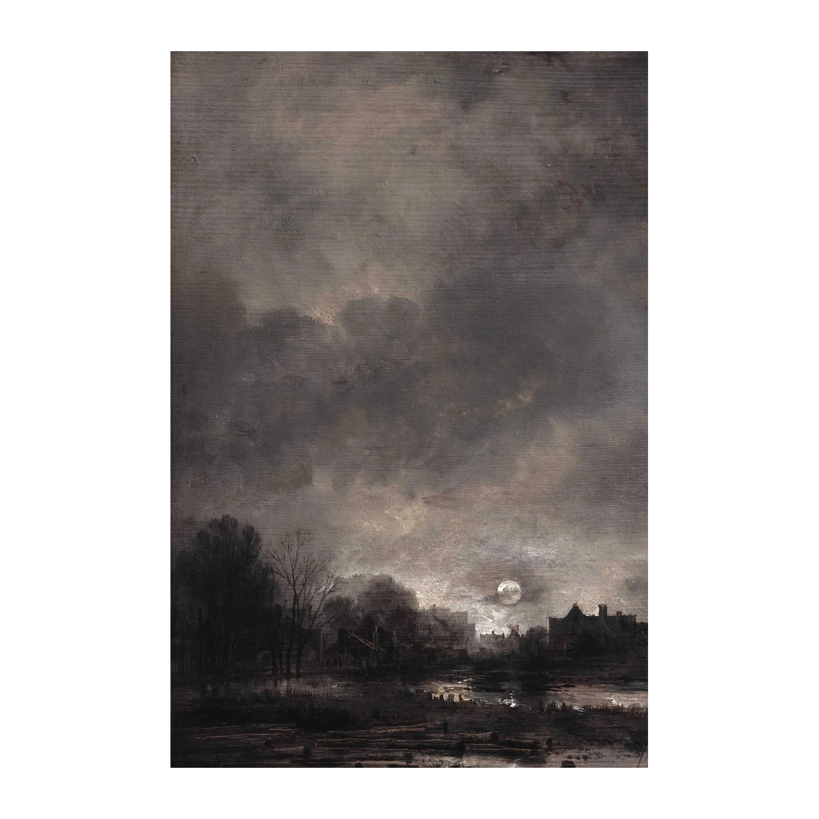 Moonlit Village Landscape Wall Art