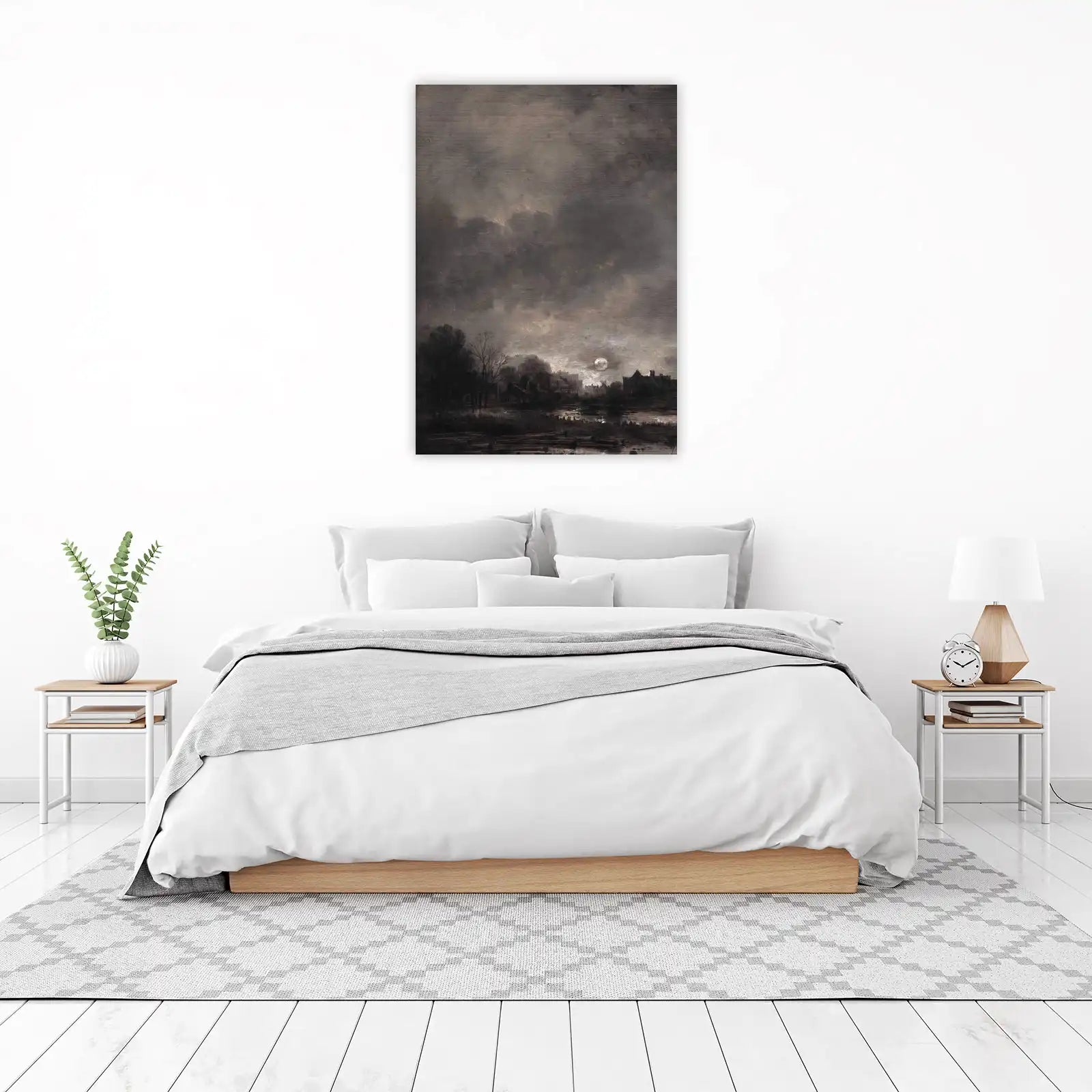 Moonlit Village Landscape Wall Art