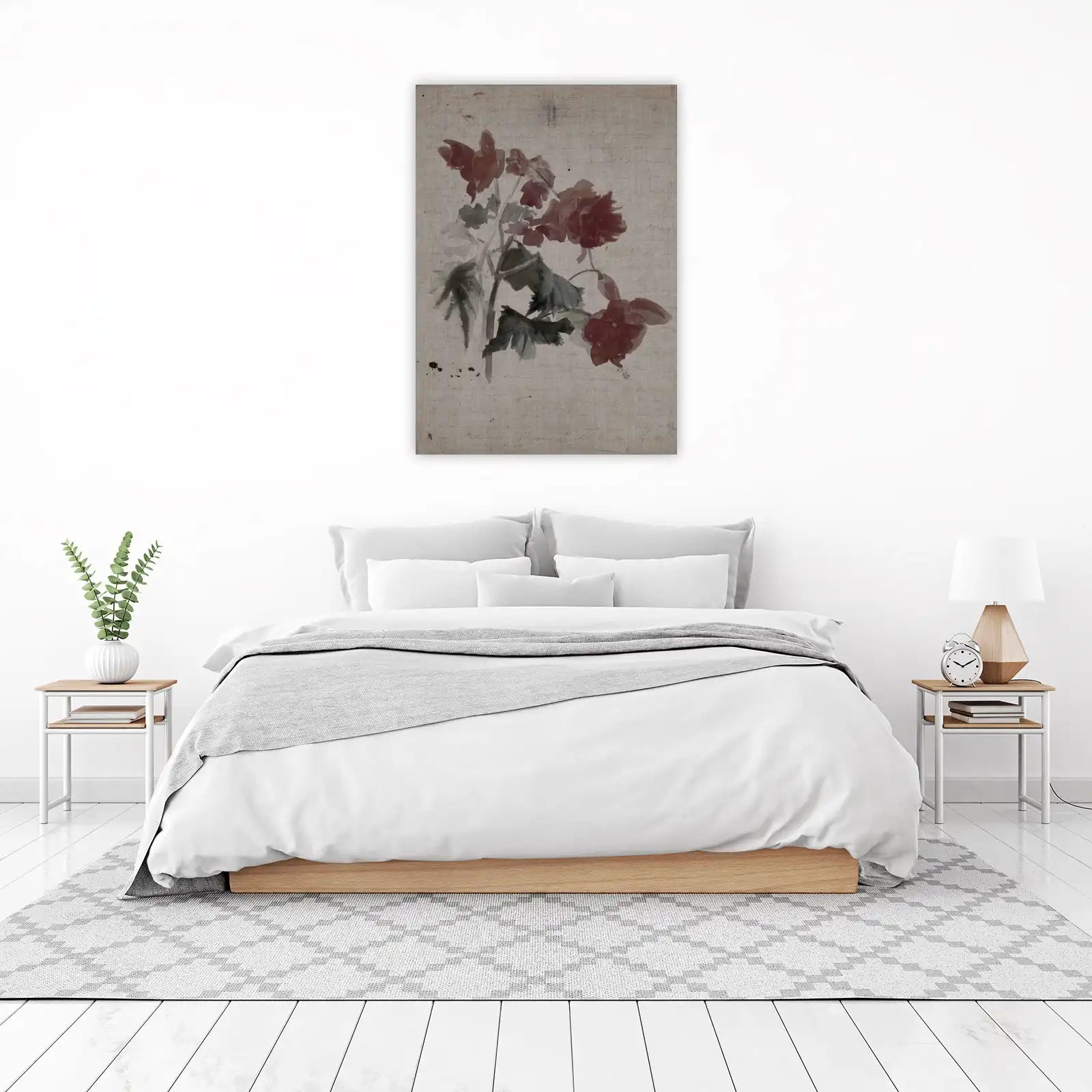 Vintage Botanical Red Flower Watercolour Wall Art