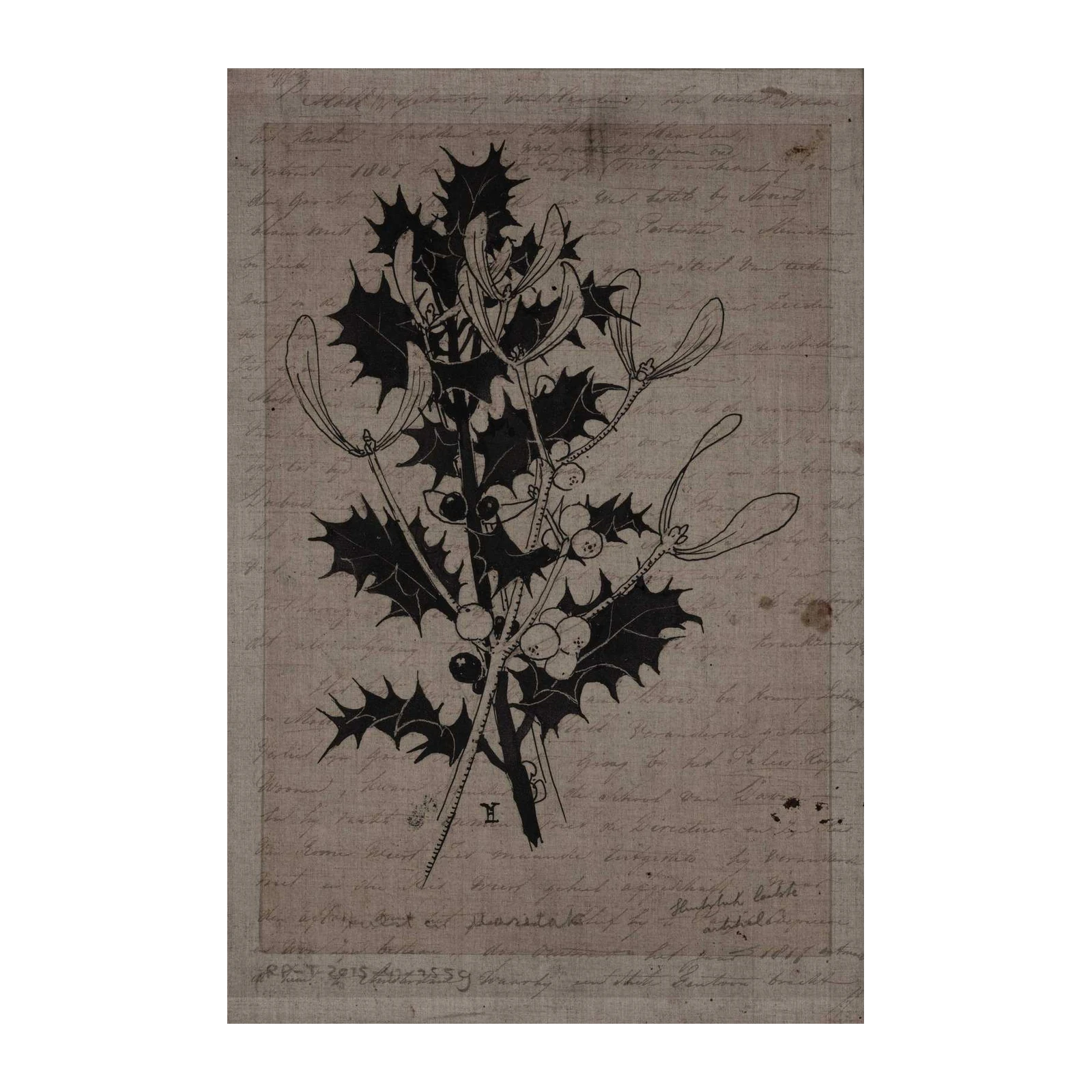 Vintage Holly & Mistletoe Botanical Wall Art
