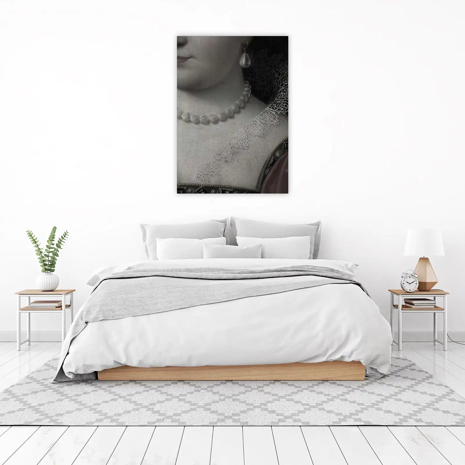 Elegant Pearl Necklace Vintage Portrait Wall Art