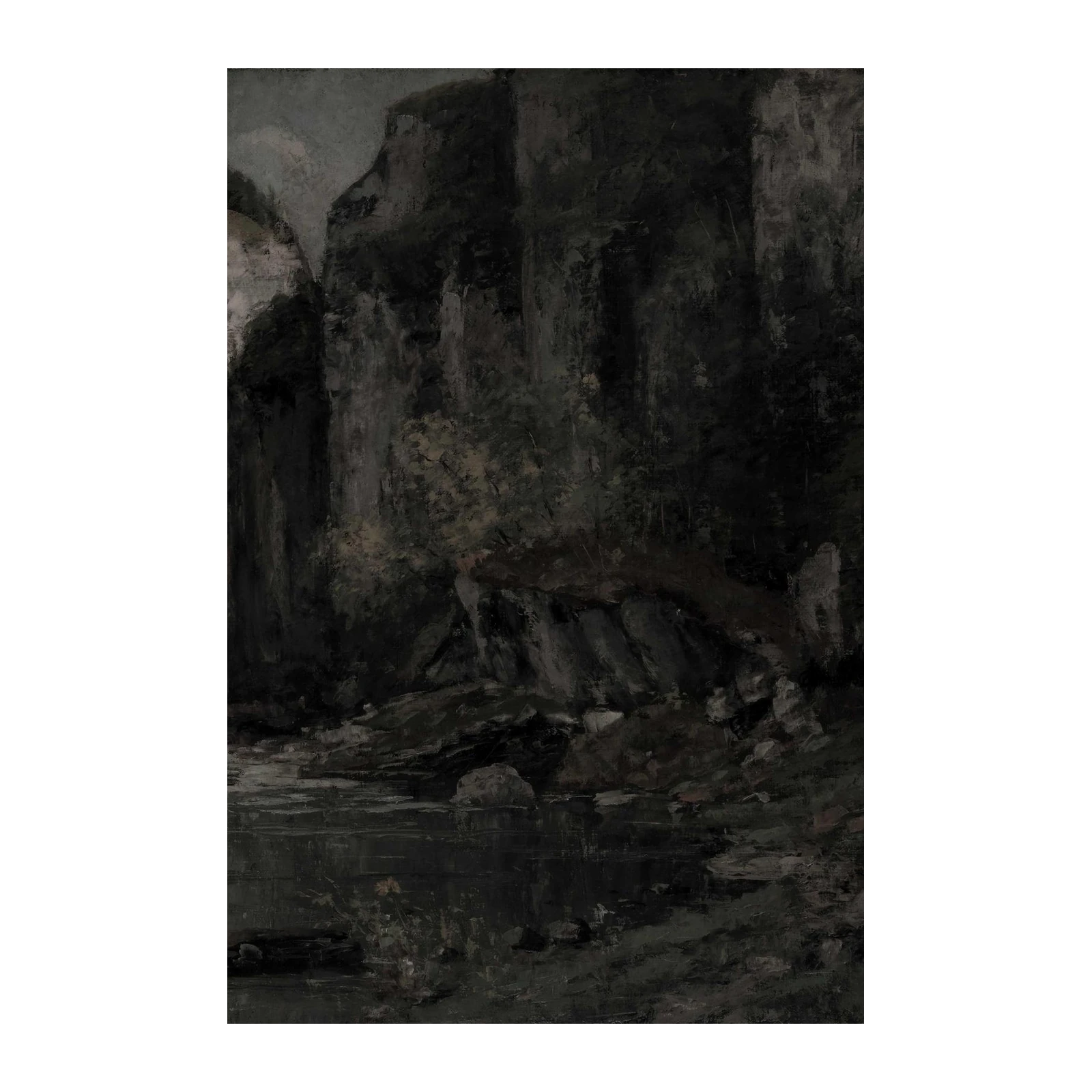 Moody Dark Forest River Cliff Wall Art