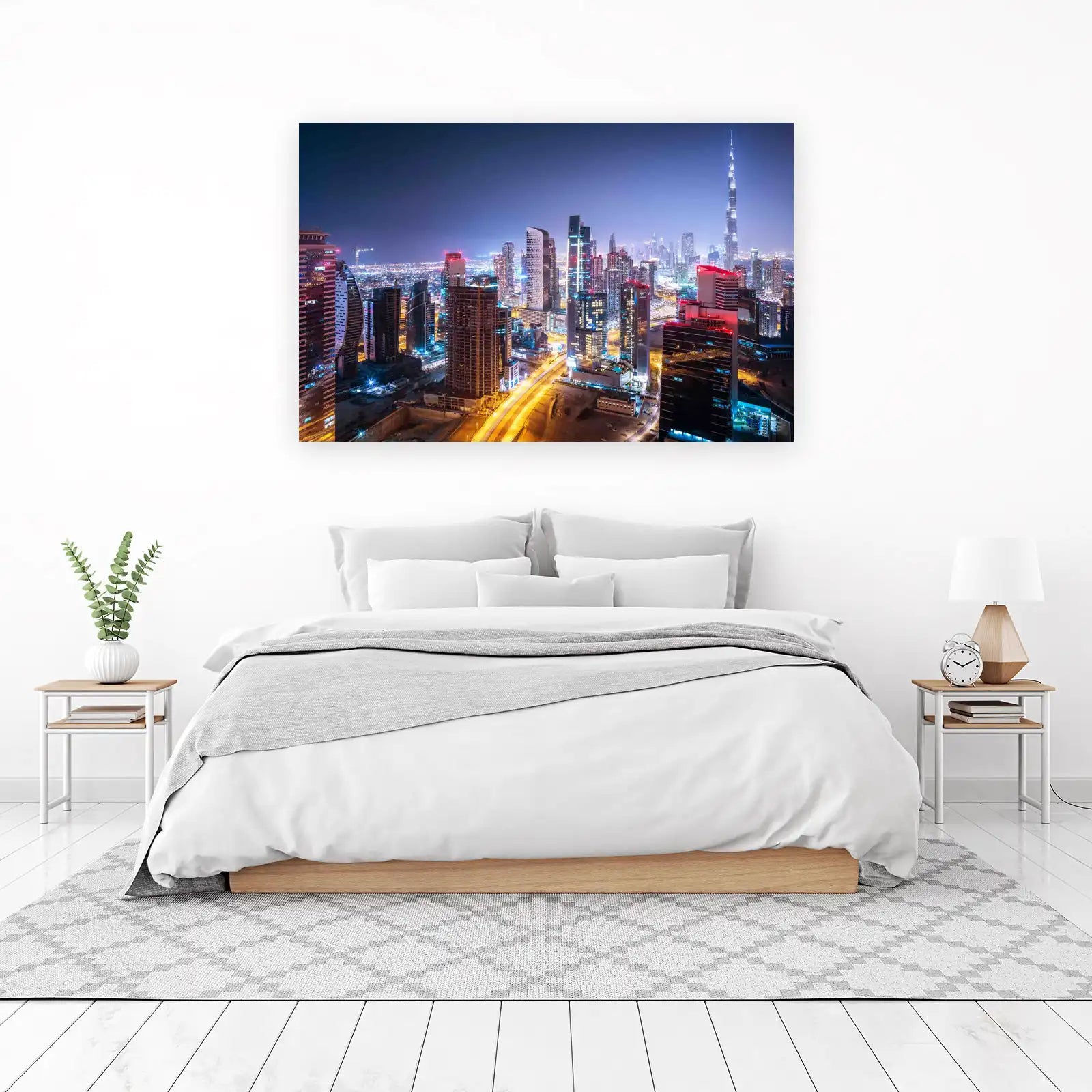 Dubai Skyline Night View Wall Art