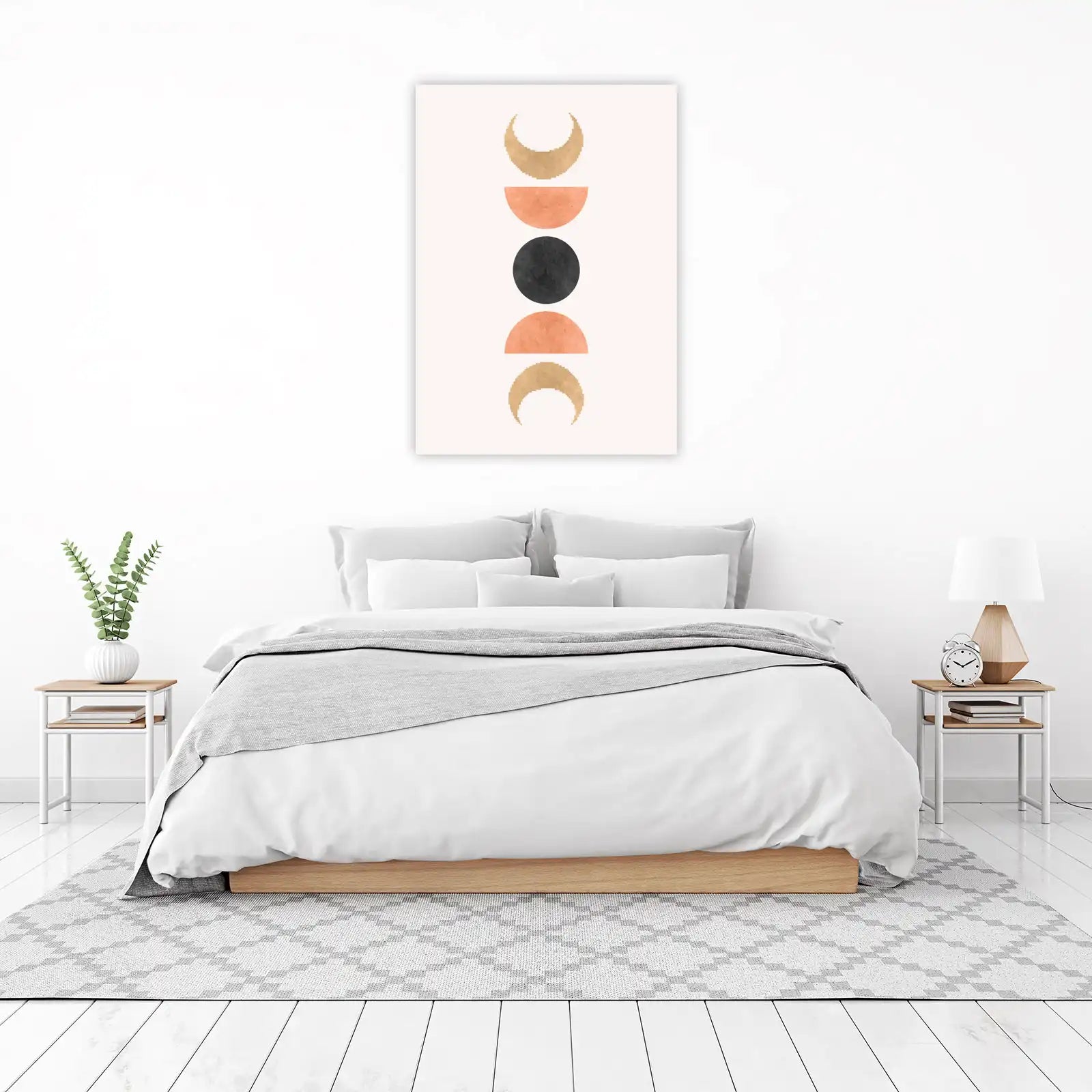 Abstract Moon Phases Minimalist Gold Coral Wall Art