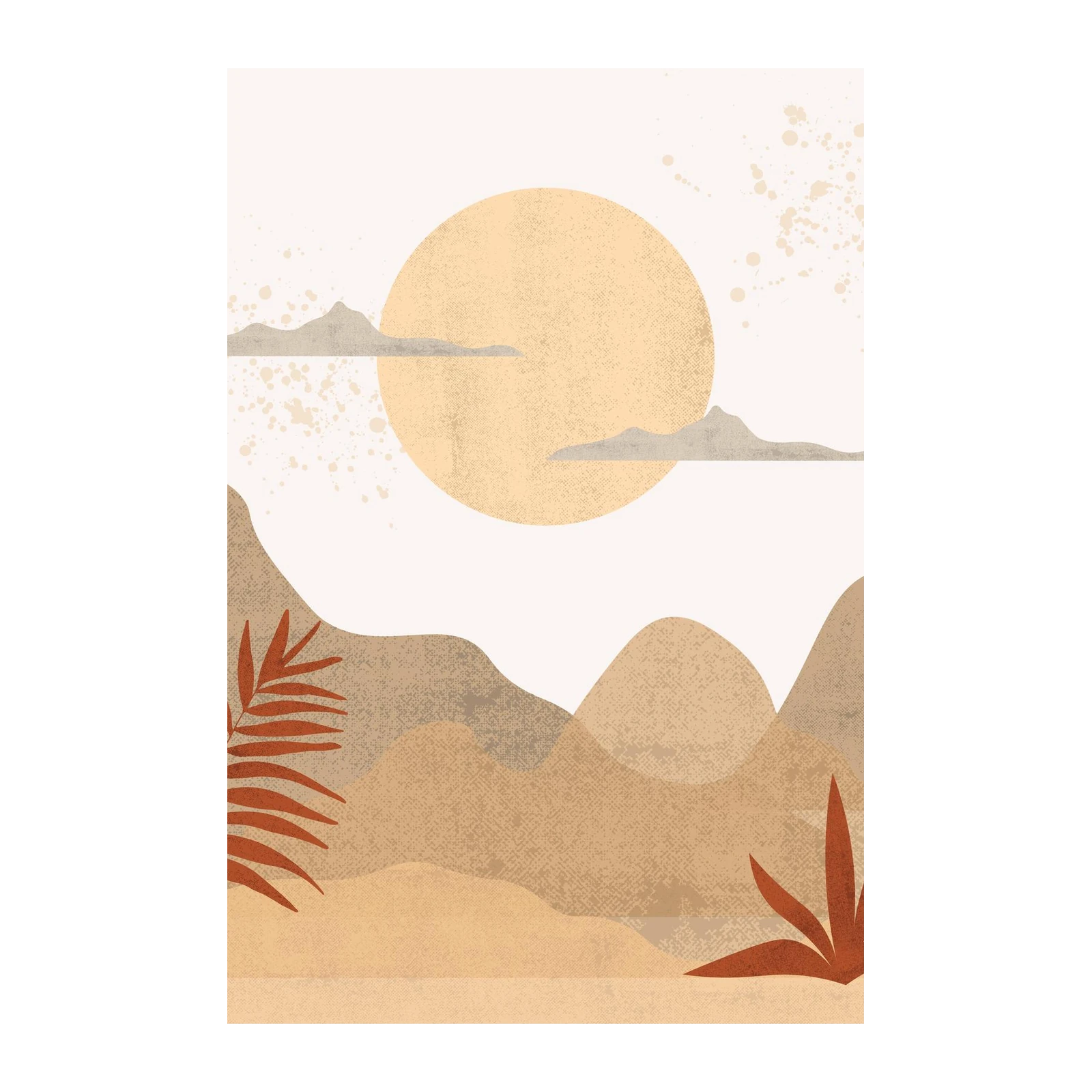 Boho Desert Landscape Sun & Plants Wall Art