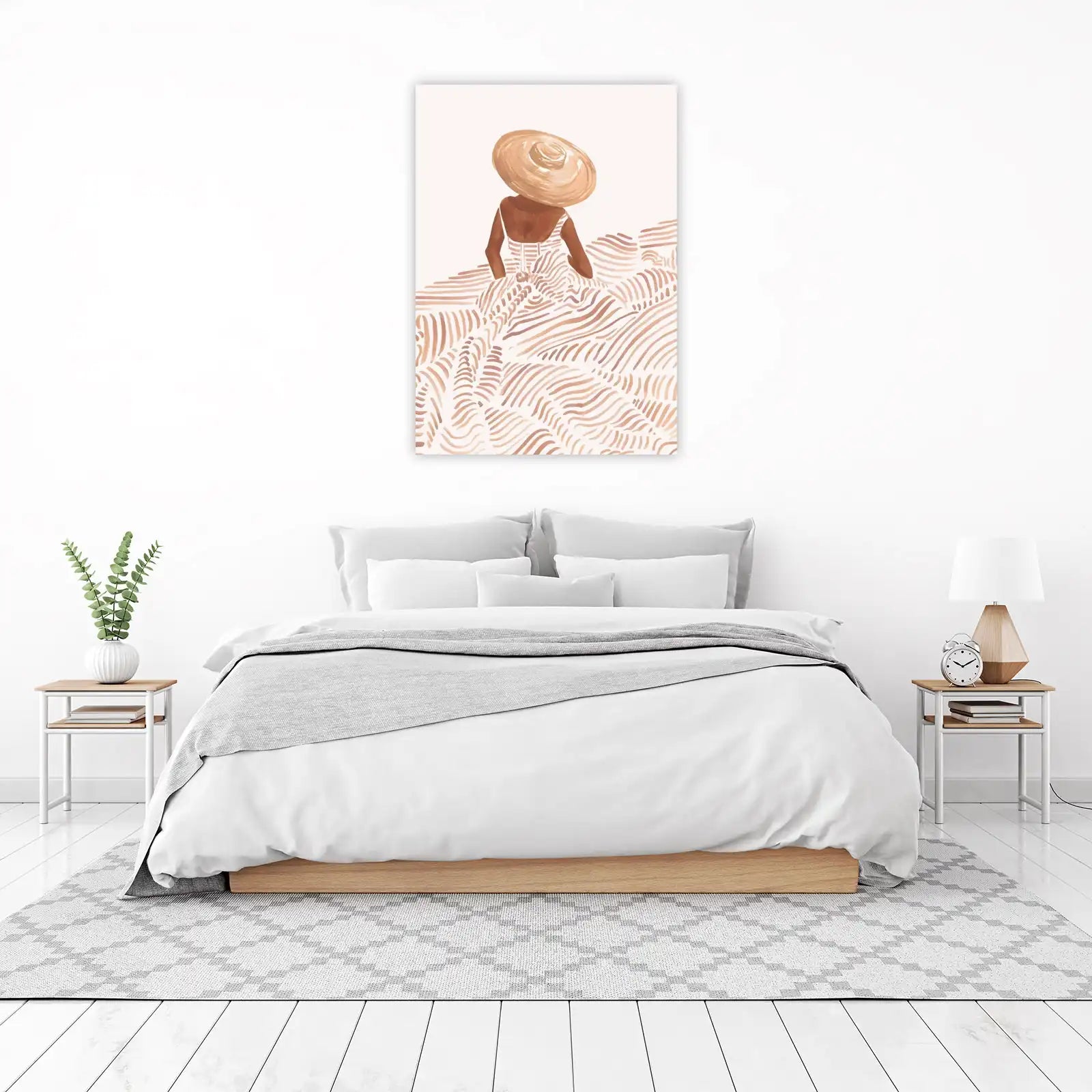 Bohemian Woman Straw Hat Beach Wall Art