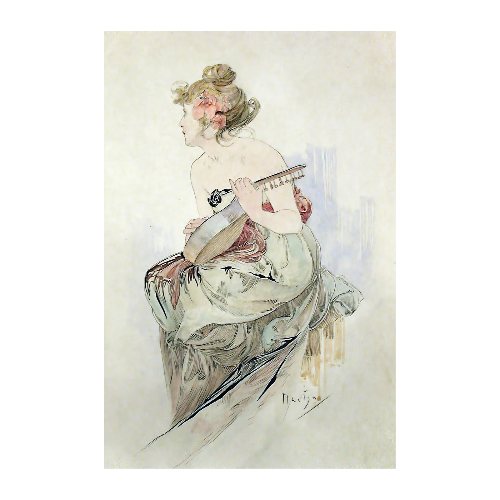 Art Nouveau Woman with Lyre Wall Art