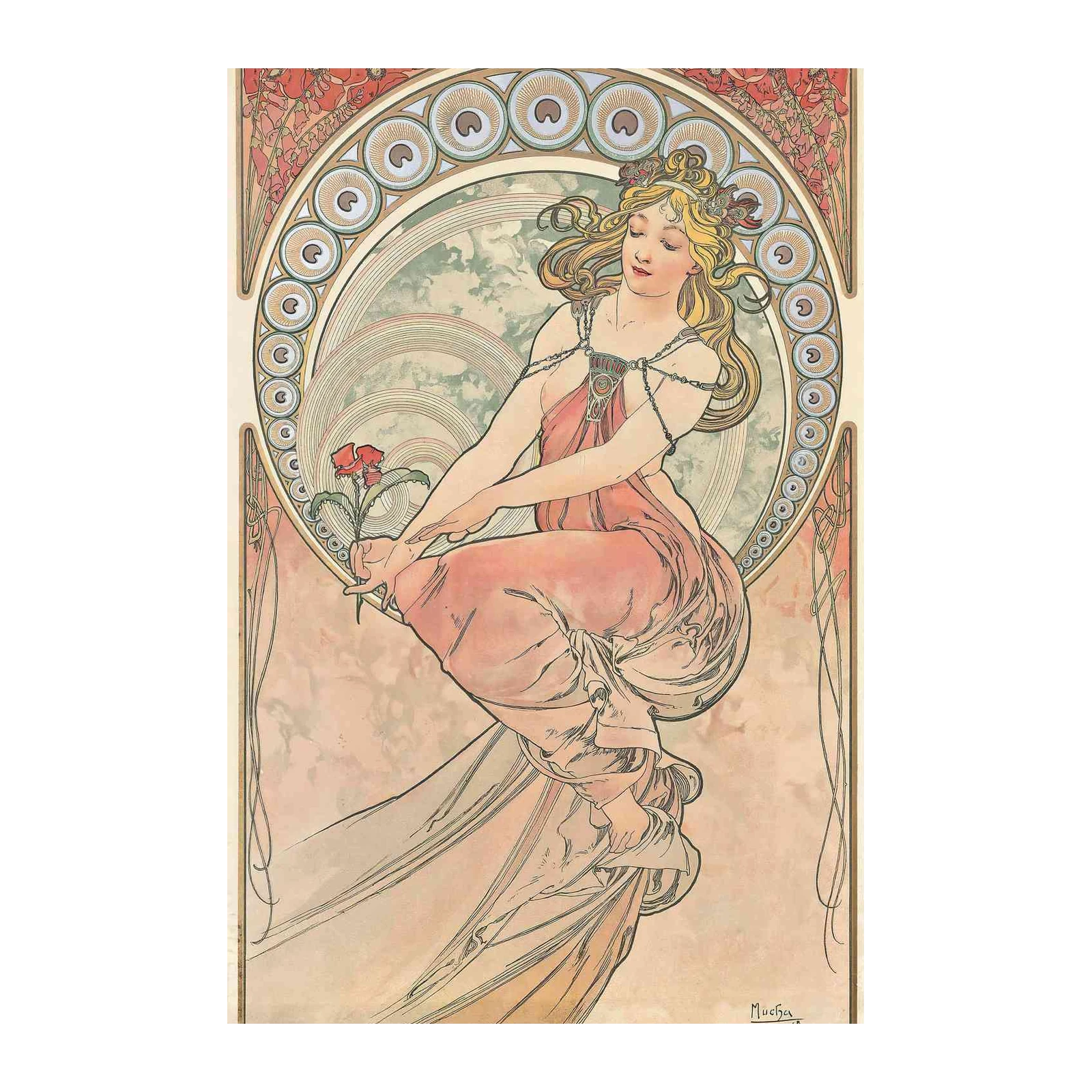 Art Nouveau Dreamscape Red Rose Wall Art