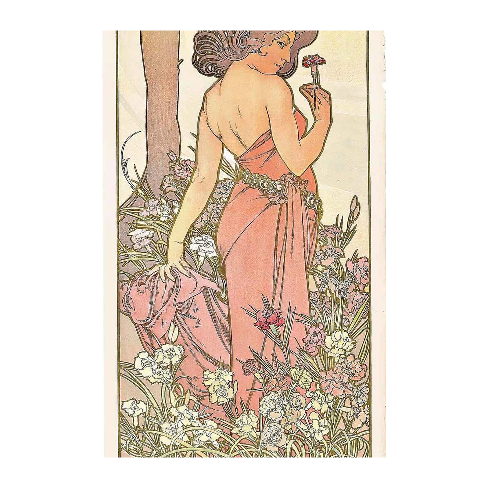 Art Nouveau Lady with Flower Wall Art