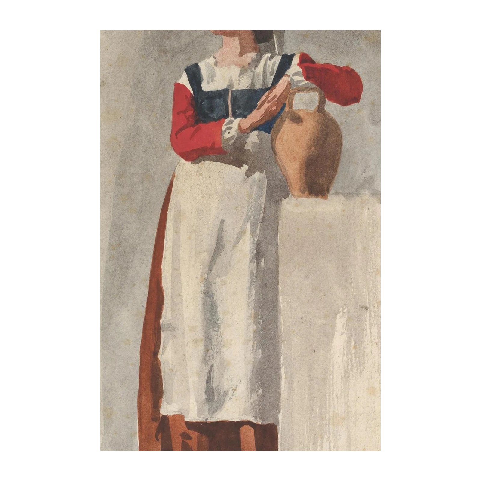 Vintage Woman with Jug Watercolor Wall Art