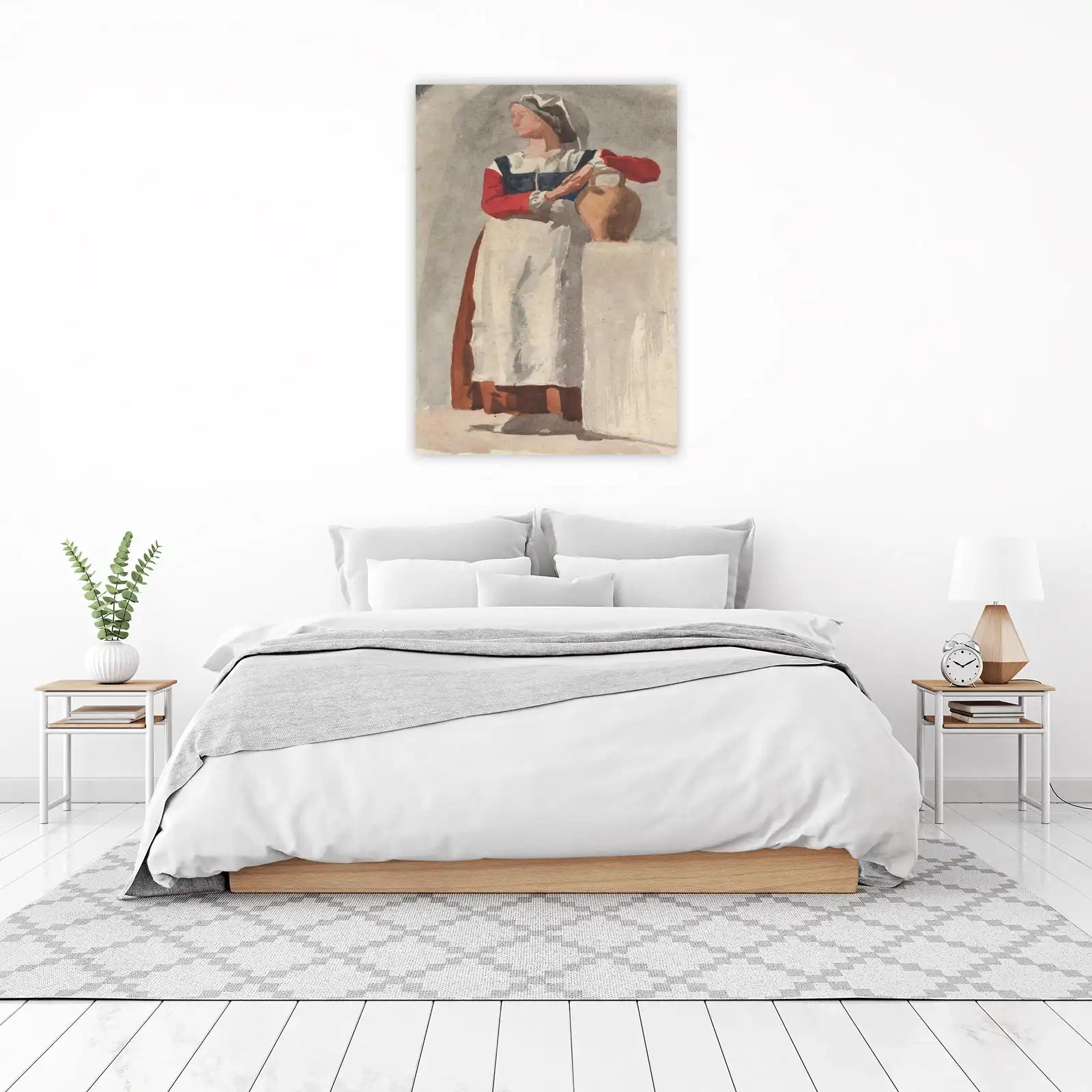 Vintage Woman with Jug Watercolor Wall Art