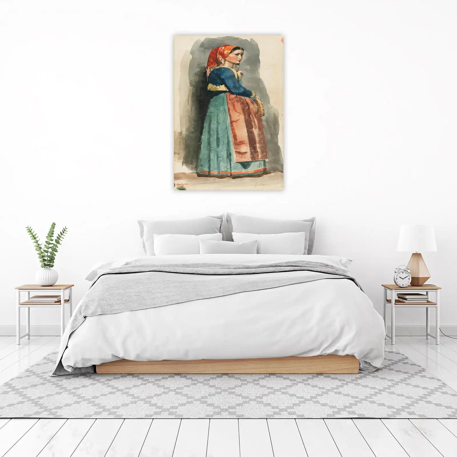 Elegant Woman Portrait in Red Scarf Wall Art