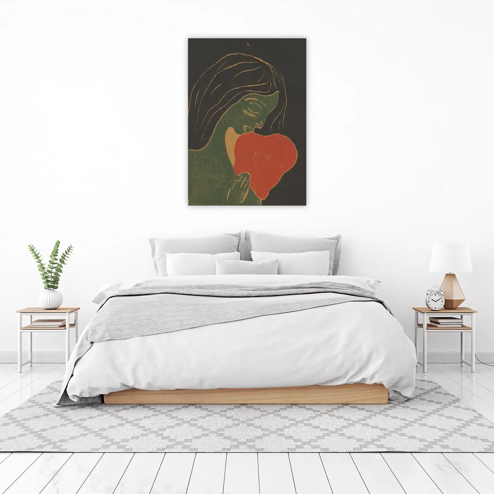 Melancholy Woman Embrace Red Floral Wall Art