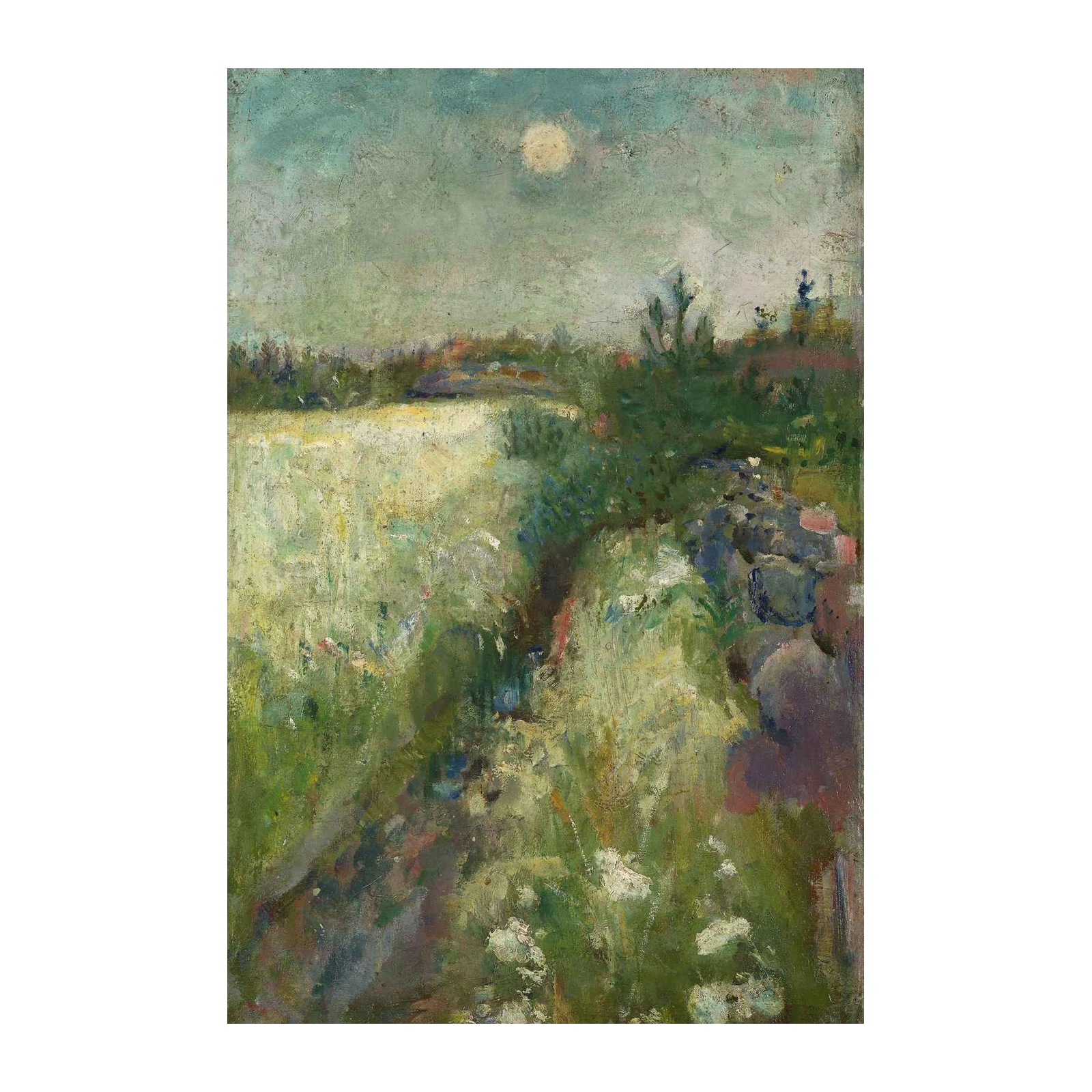 Impressionist Meadow Moonlit Landscape Wall Art