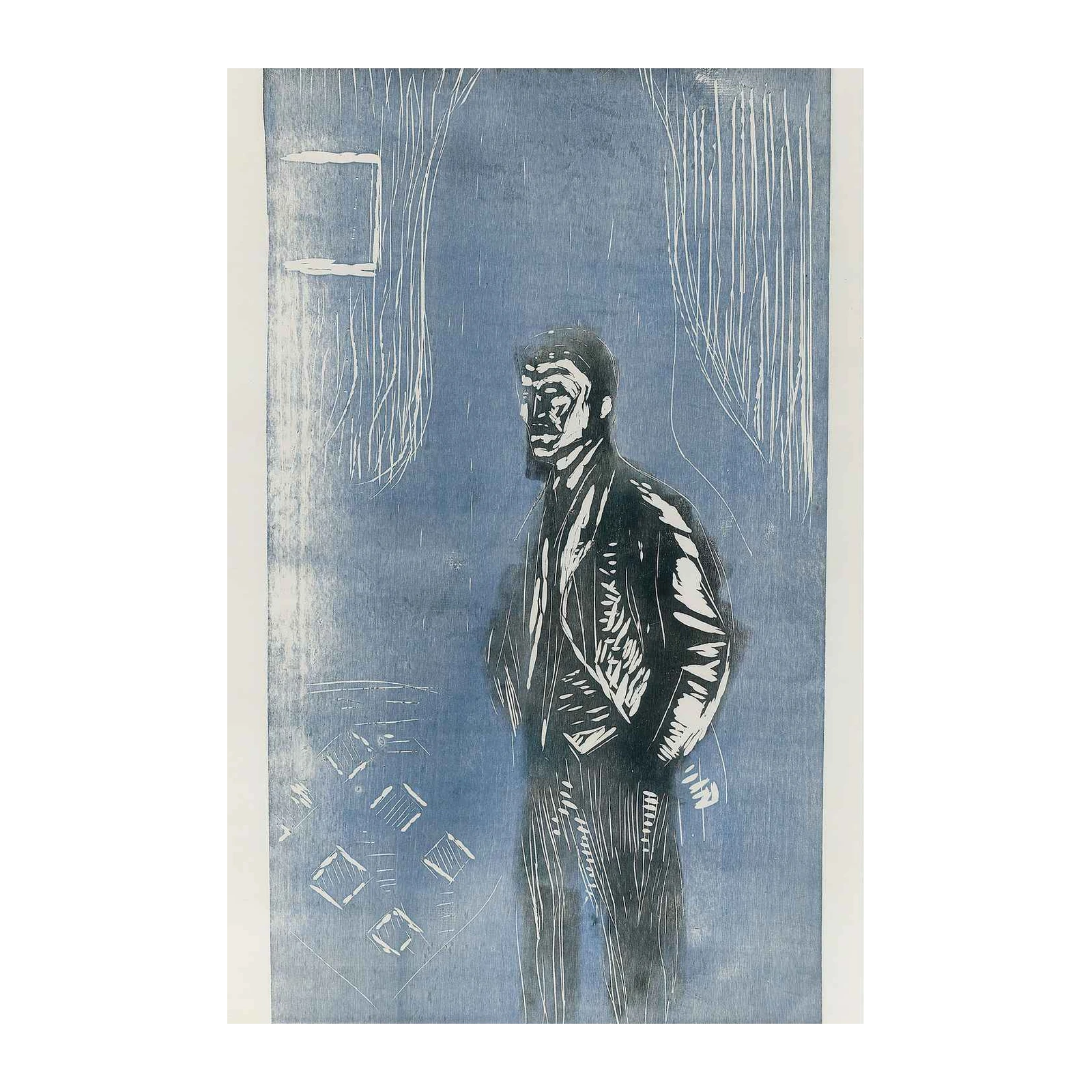 Thoughtful Man in Blue Abstract Wall Art