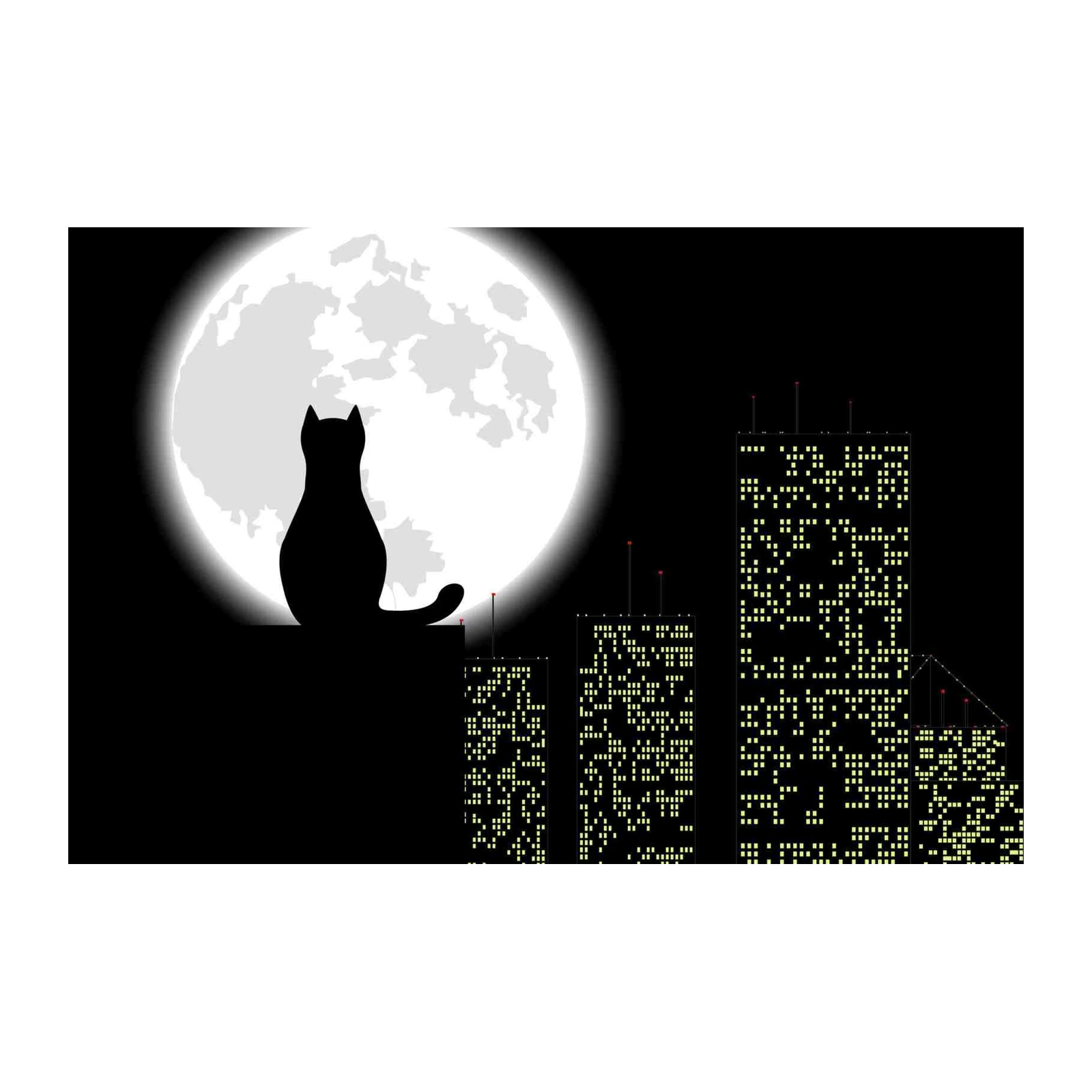 Mystic Cat Moon City Skyline Wall Art