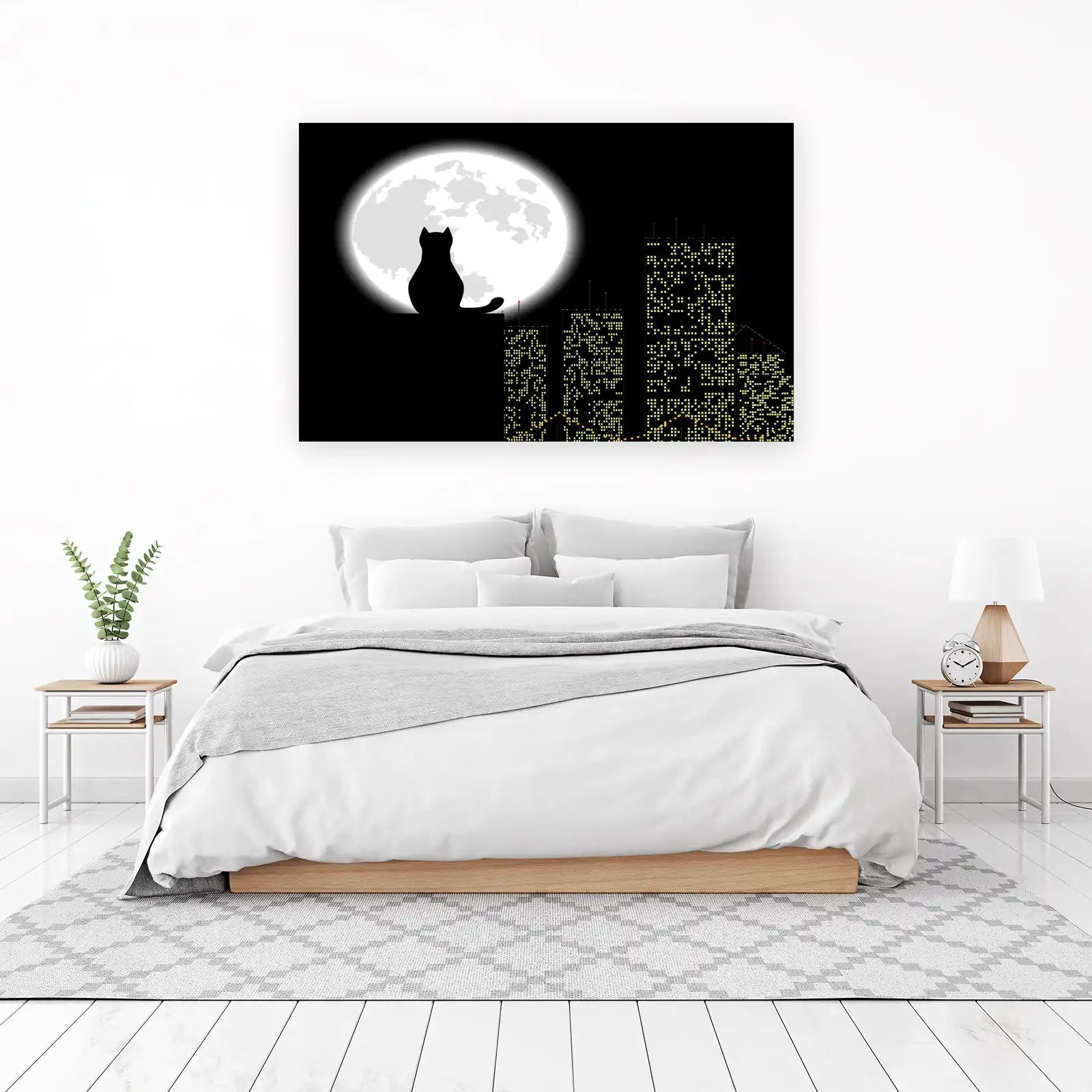 Mystic Cat Moon City Skyline Wall Art