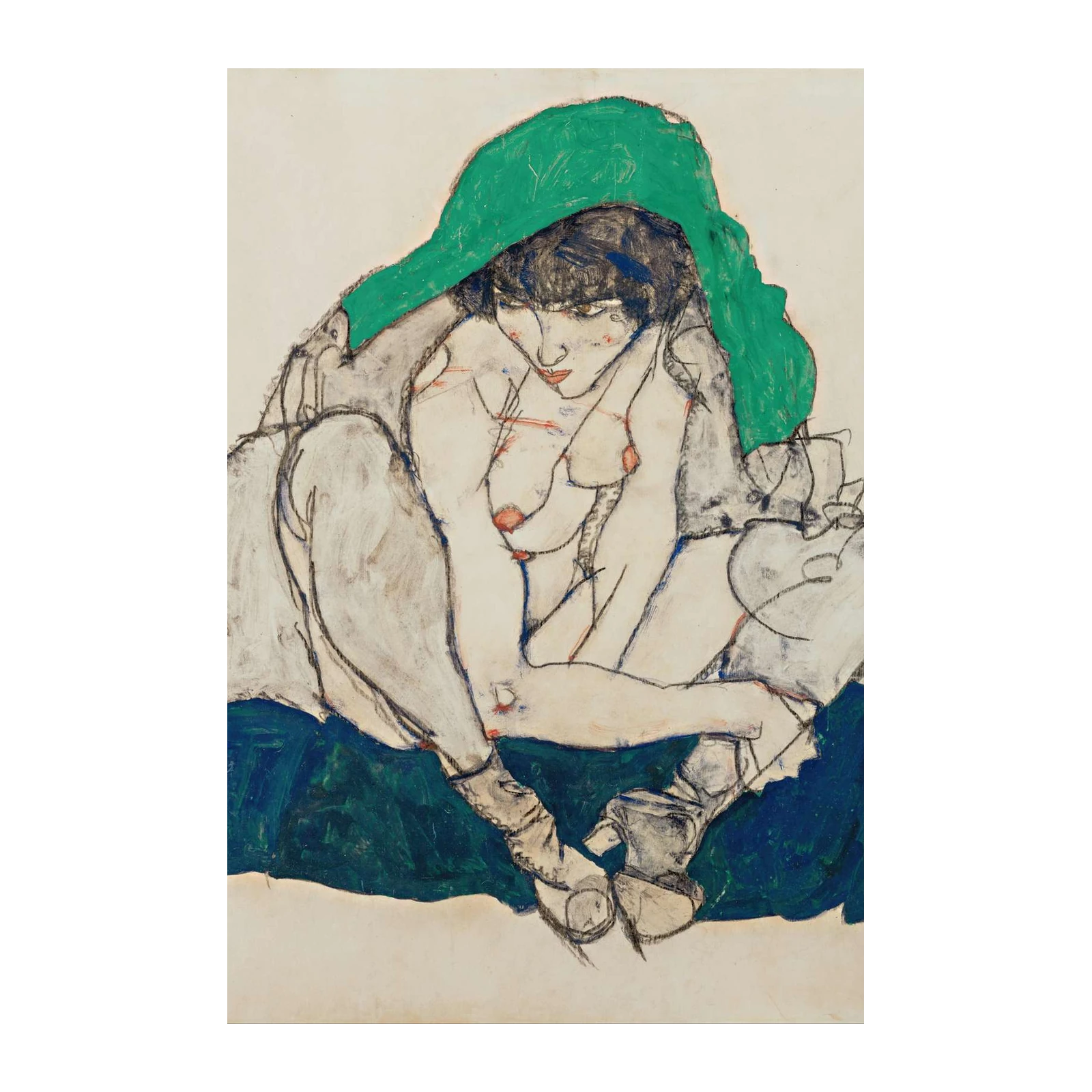 Egon Schiele Woman with Green Scarf Wall Art