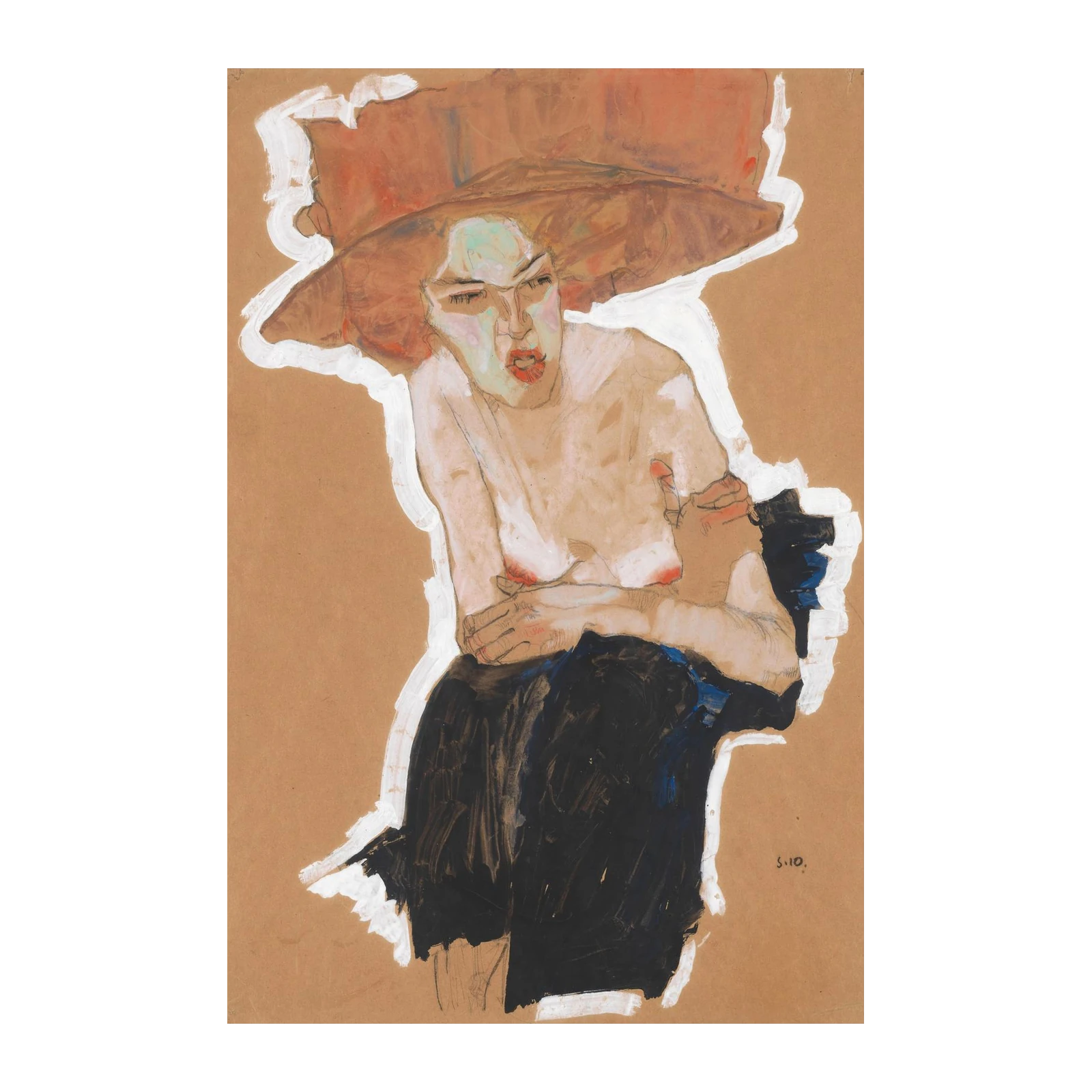 Expressive Portrait Woman Hat Wall Art