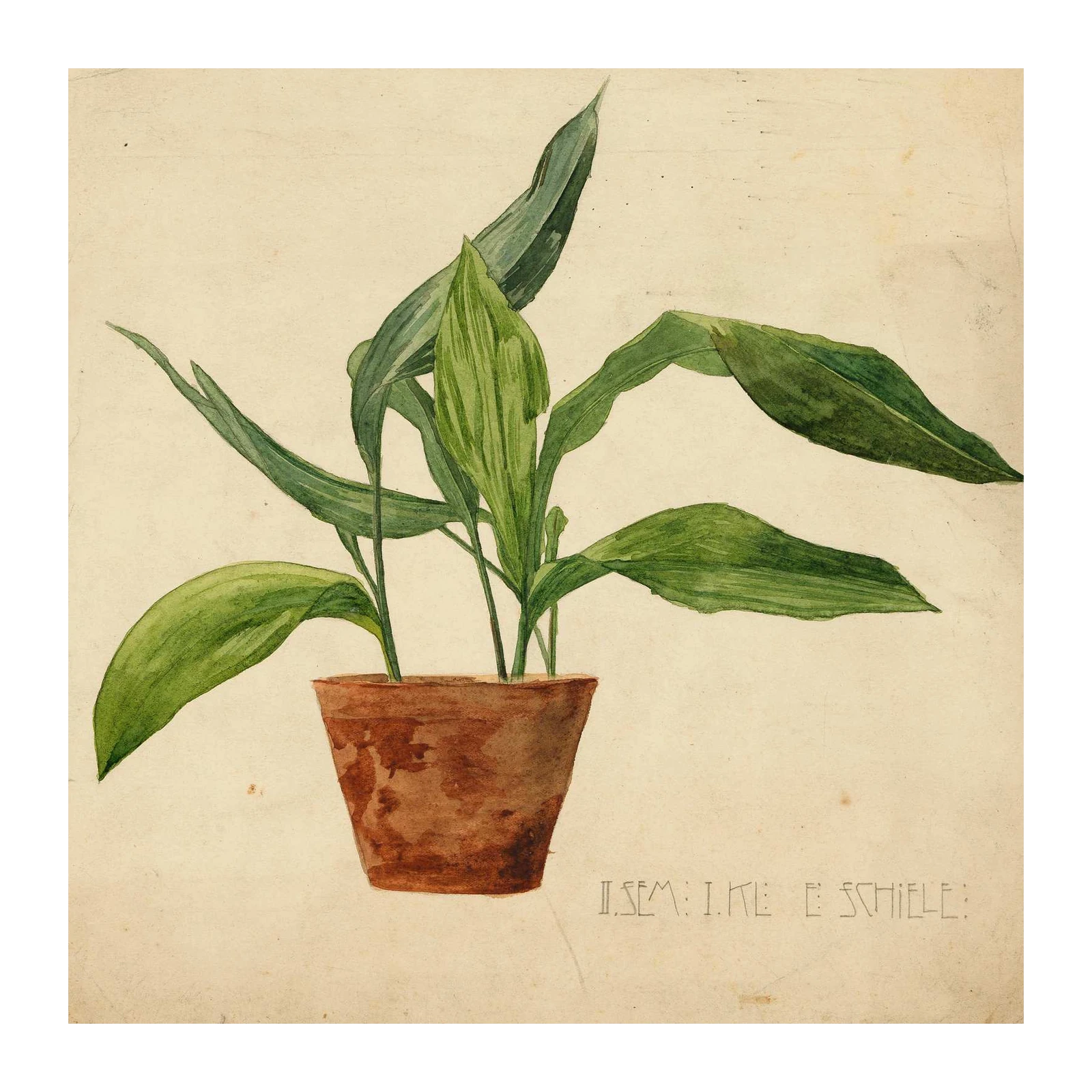 Elegant Greenery Potted Plant Watercolor Wall Art