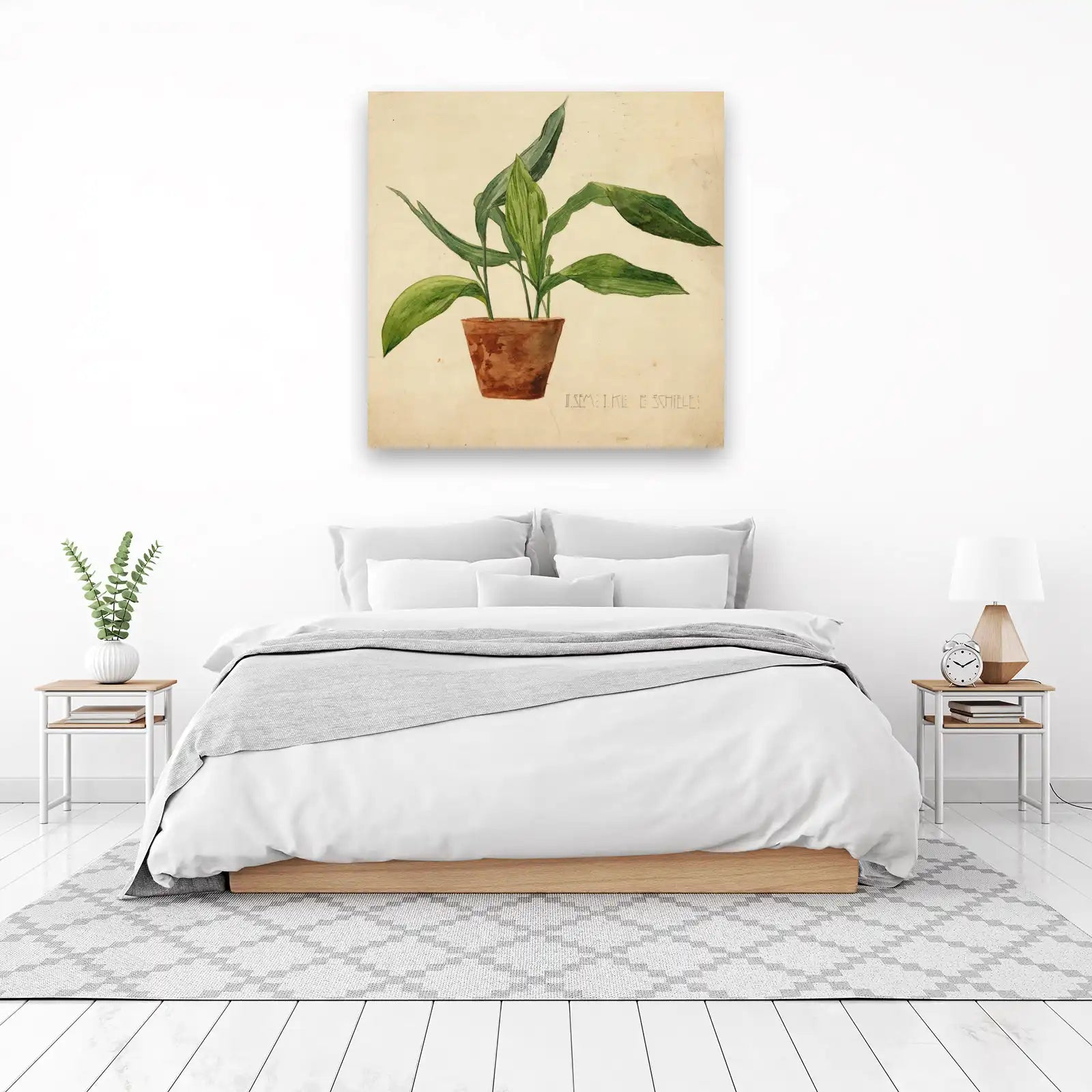 Elegant Greenery Potted Plant Watercolor Wall Art