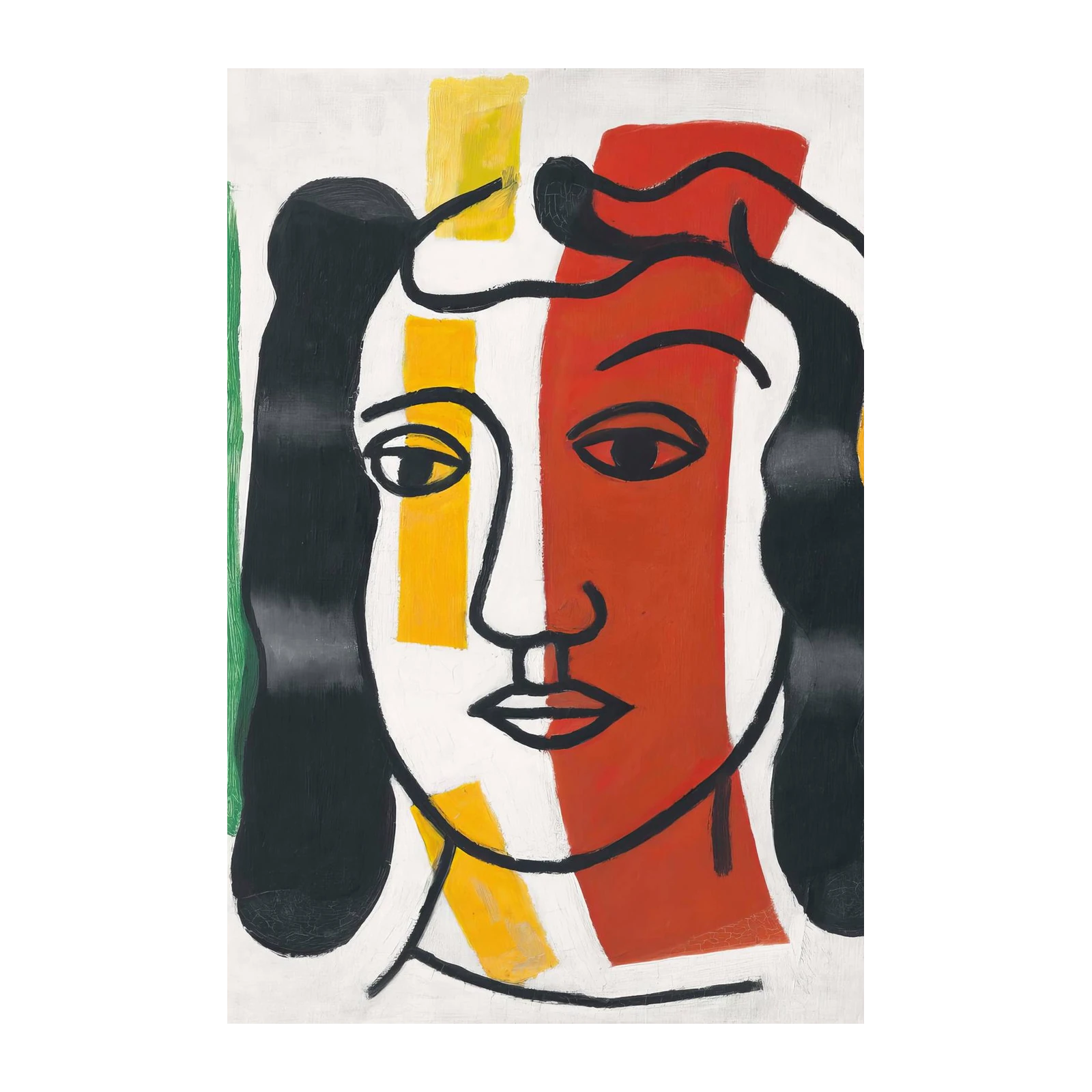 Bold Abstract Portrait with Red & Yellow Wall Art