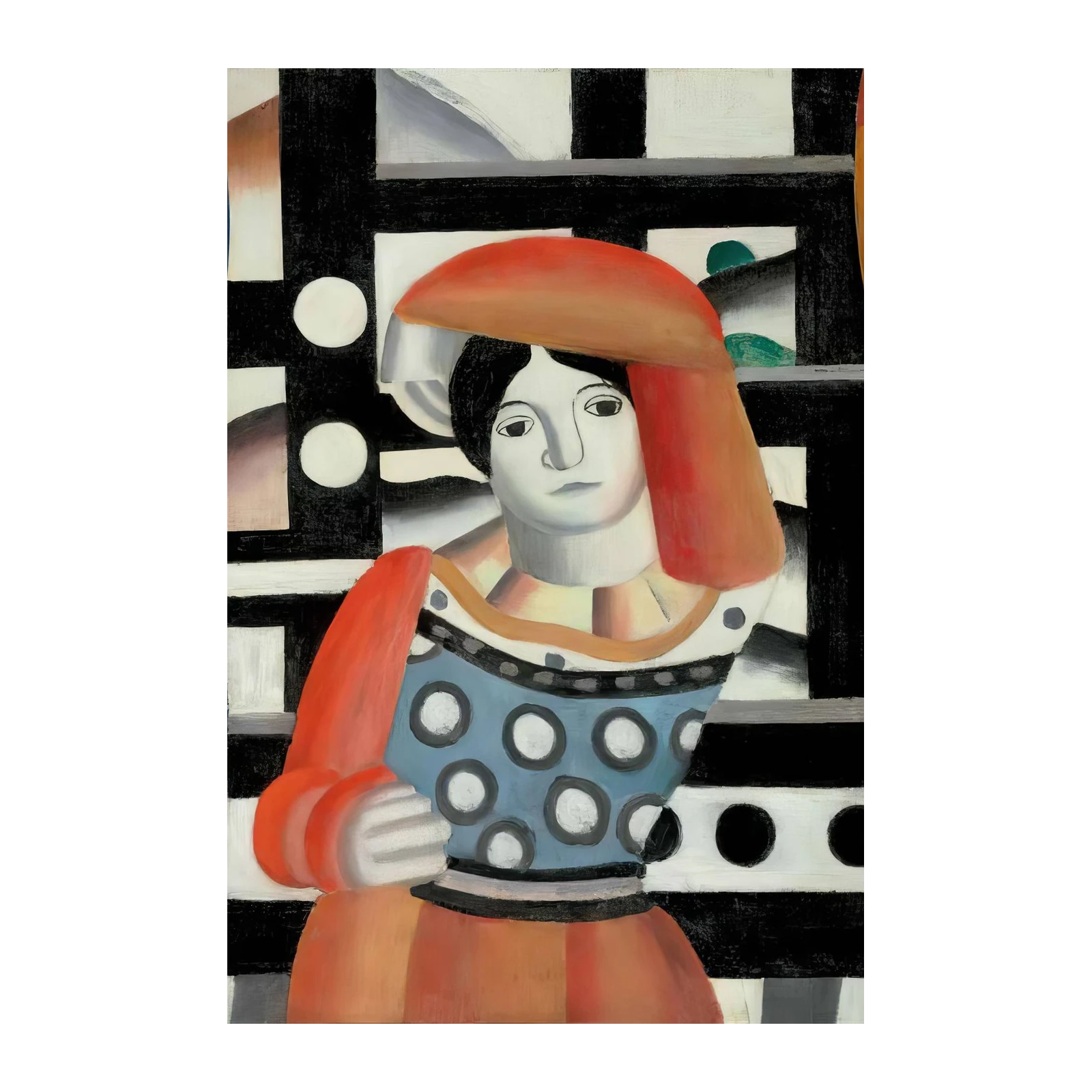 Abstract Portrait Red Orange Hat Wall Art