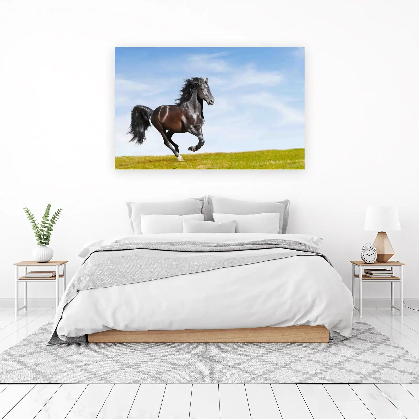 Majestic Black Stallion Galloping Wall Art