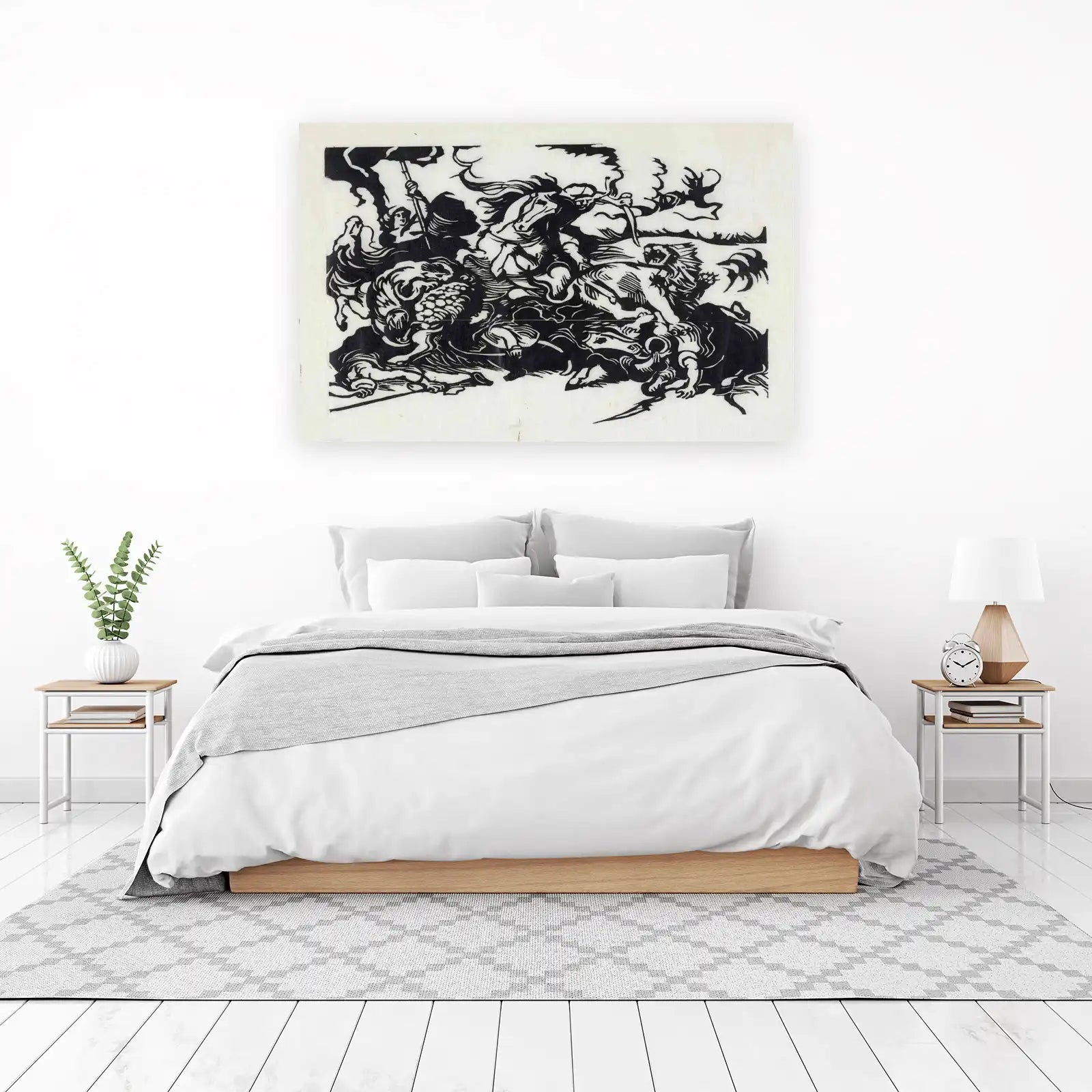 Dynamic Battle Scene Woodcut Wall Art