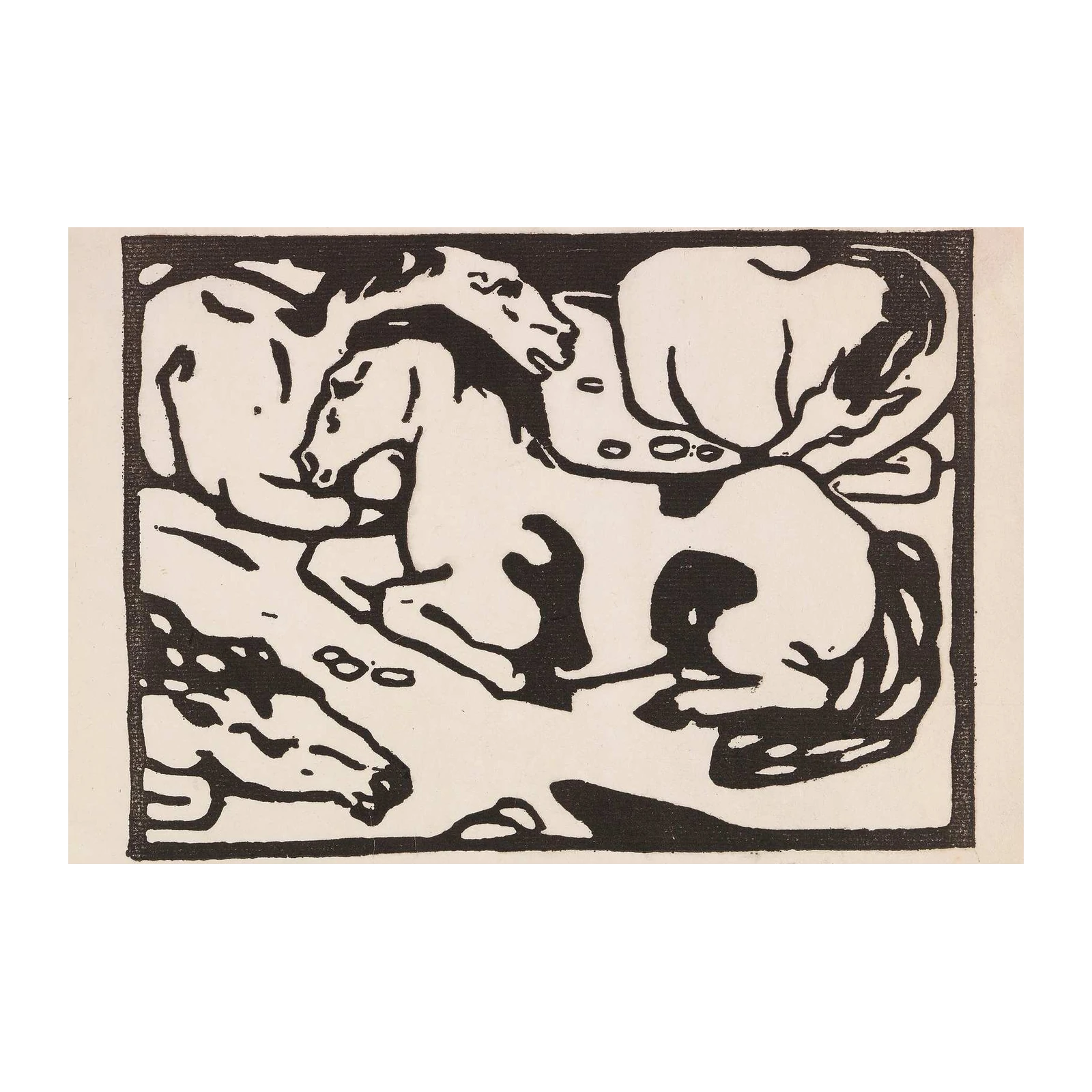 Expressive Horse Group Woodcut Wall Art