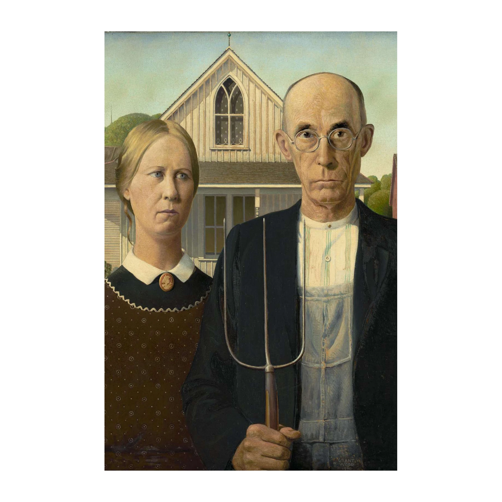 American Gothic Couple Pitchfork Wall Art