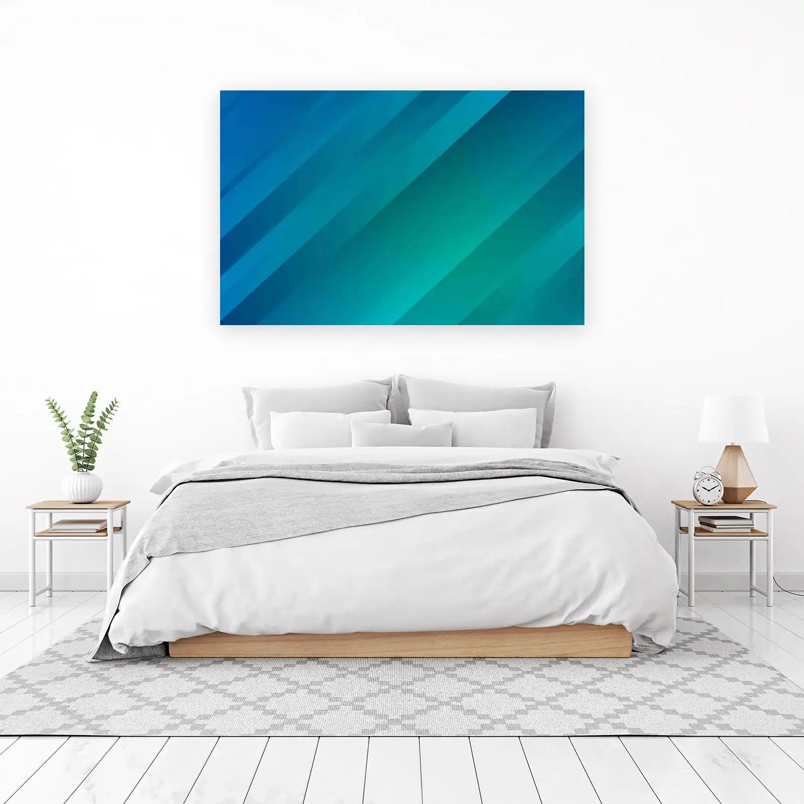 Modern Teal & Blue Diagonal Lines Wall Art